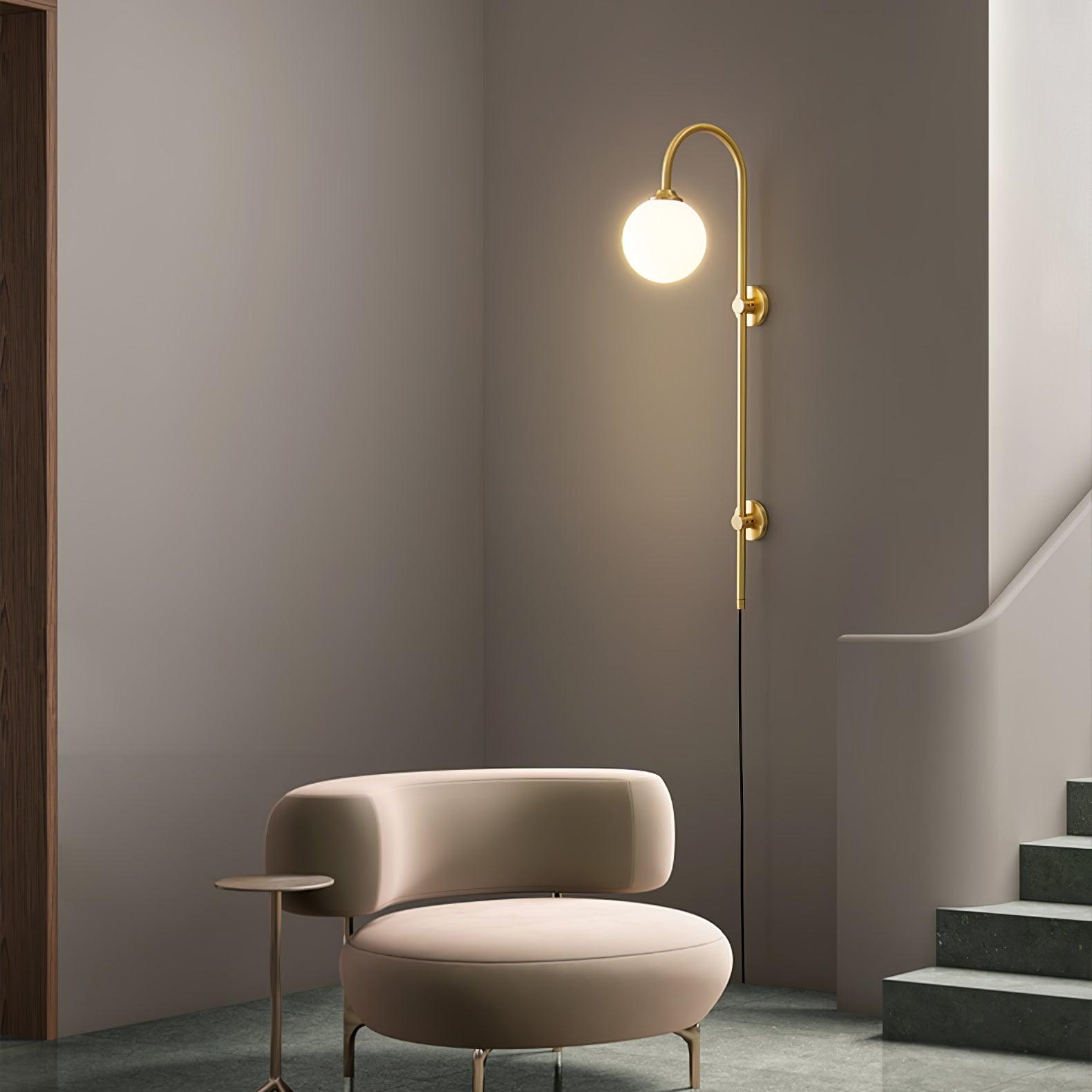 Evshaia Premium Elegance Globe Plug-in Brass Glass Sconce Wall lamp-Neutral Decor