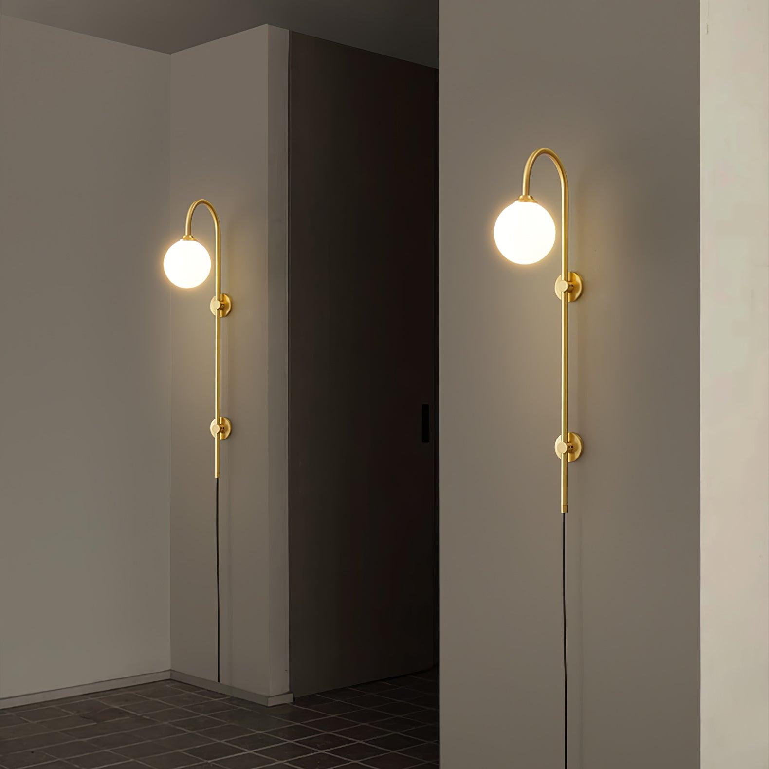 Evshaia Premium Elegance Globe Plug-in Brass Glass Sconce Wall lamp-Neutral Decor