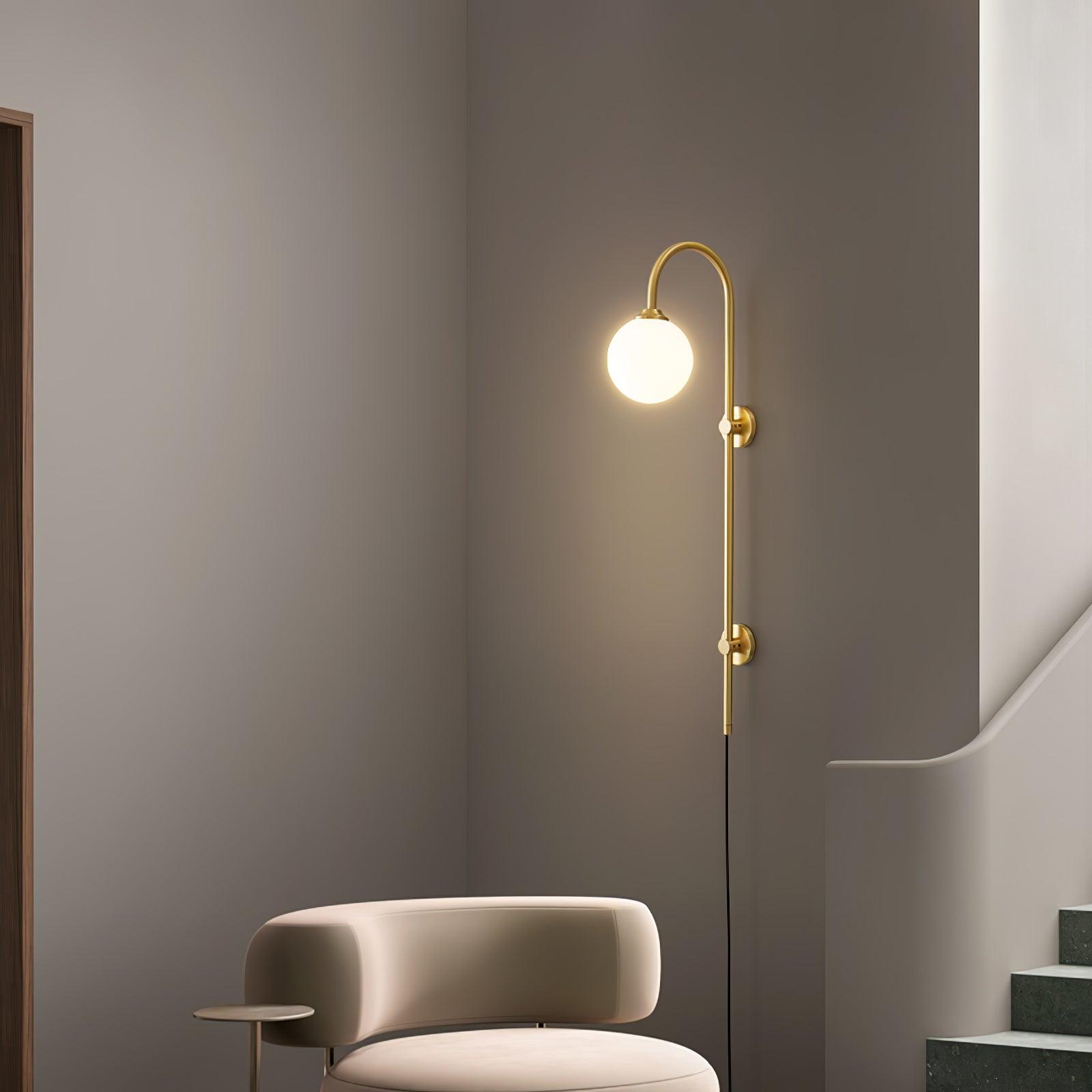 Evshaia Premium Elegance Globe Plug-in Brass Glass Sconce Wall lamp-Neutral Decor