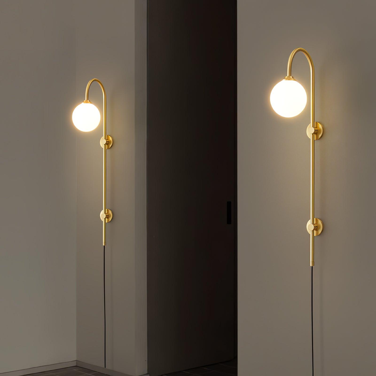 Evshaia Premium Elegance Globe Plug-in Brass Glass Sconce Wall lamp-Neutral Decor