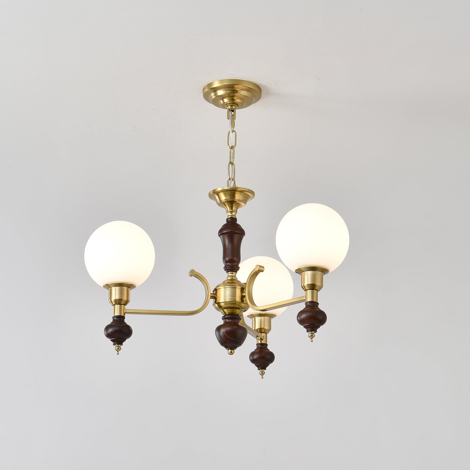 Nesvin Chandelier Wood & Brass Globe Orb-Neutral Decor