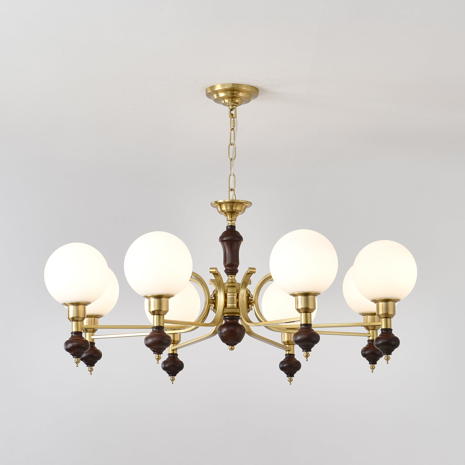 Nesvin Chandelier Wood & Brass Globe Orb-Neutral Decor
