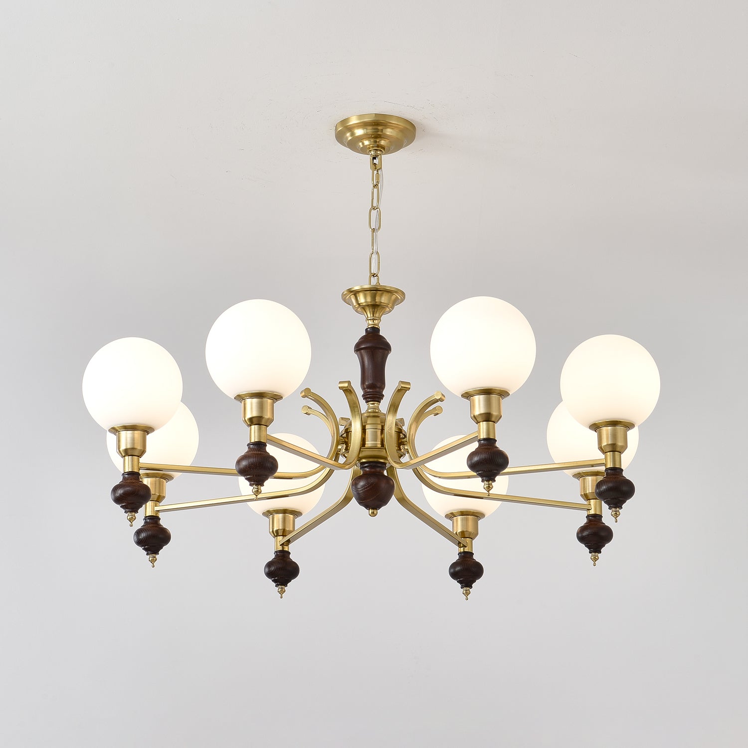 Nesvin Chandelier Wood & Brass Globe Orb-Neutral Decor