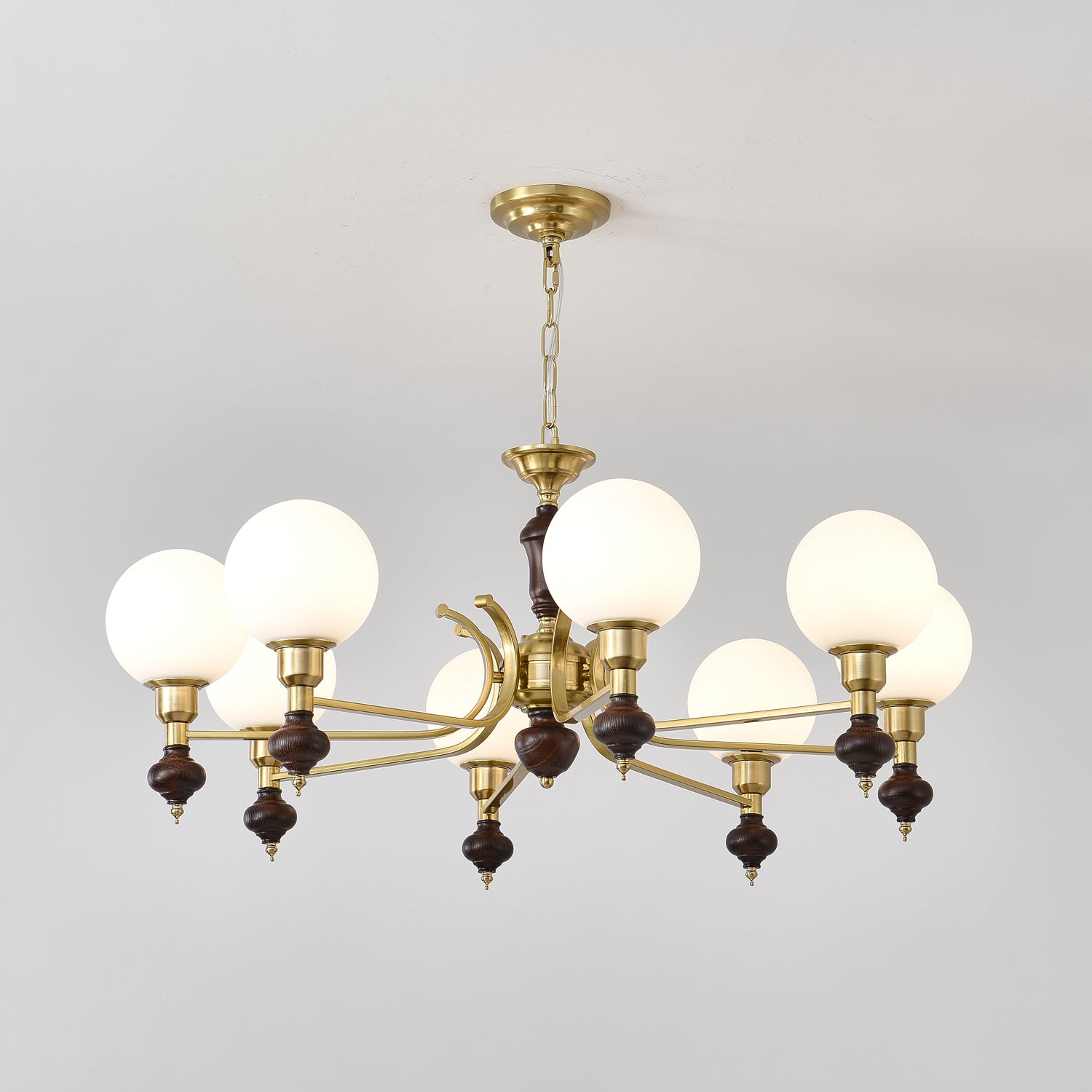 Nesvin Chandelier Wood & Brass Globe Orb-Neutral Decor
