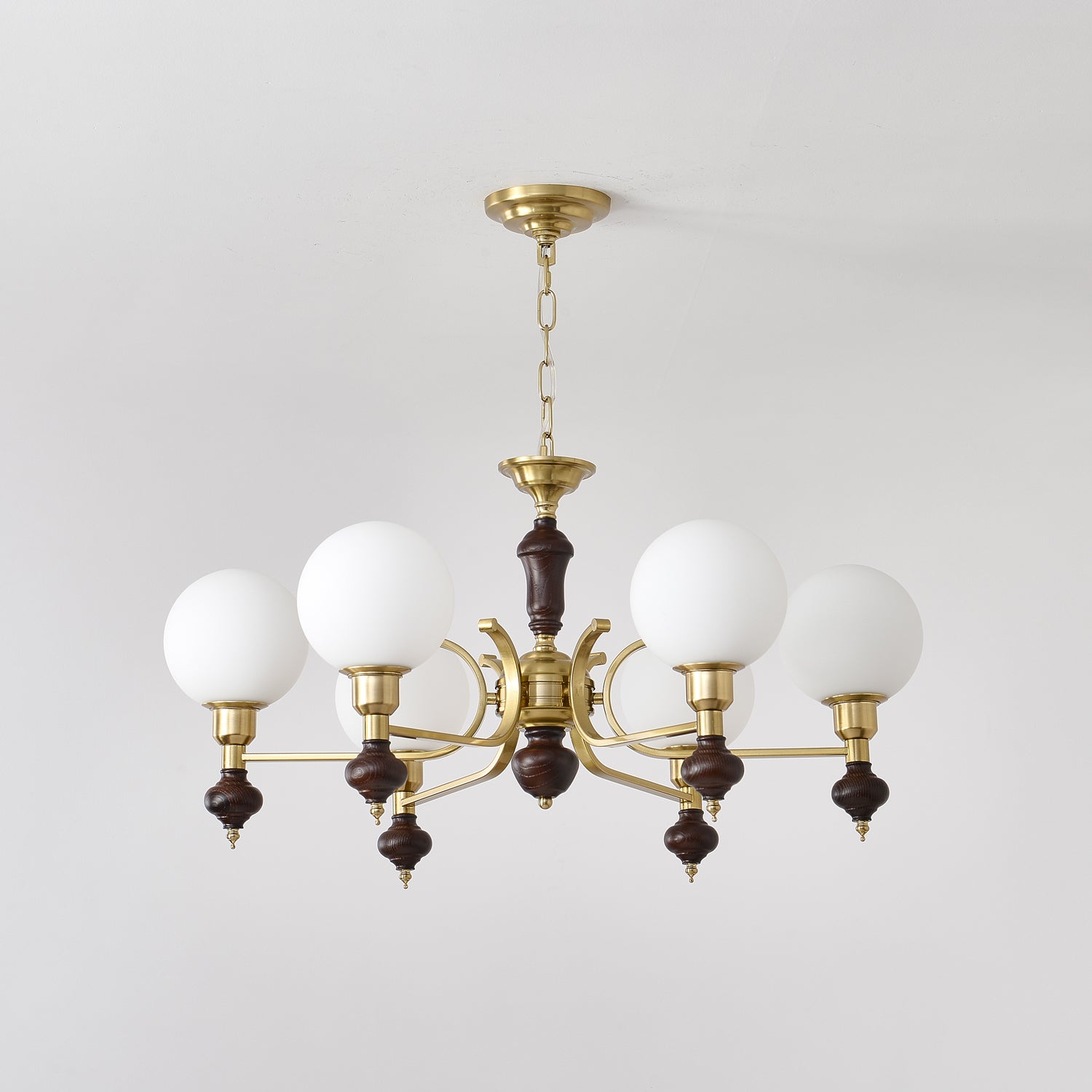Nesvin Chandelier Wood & Brass Globe Orb-Neutral Decor