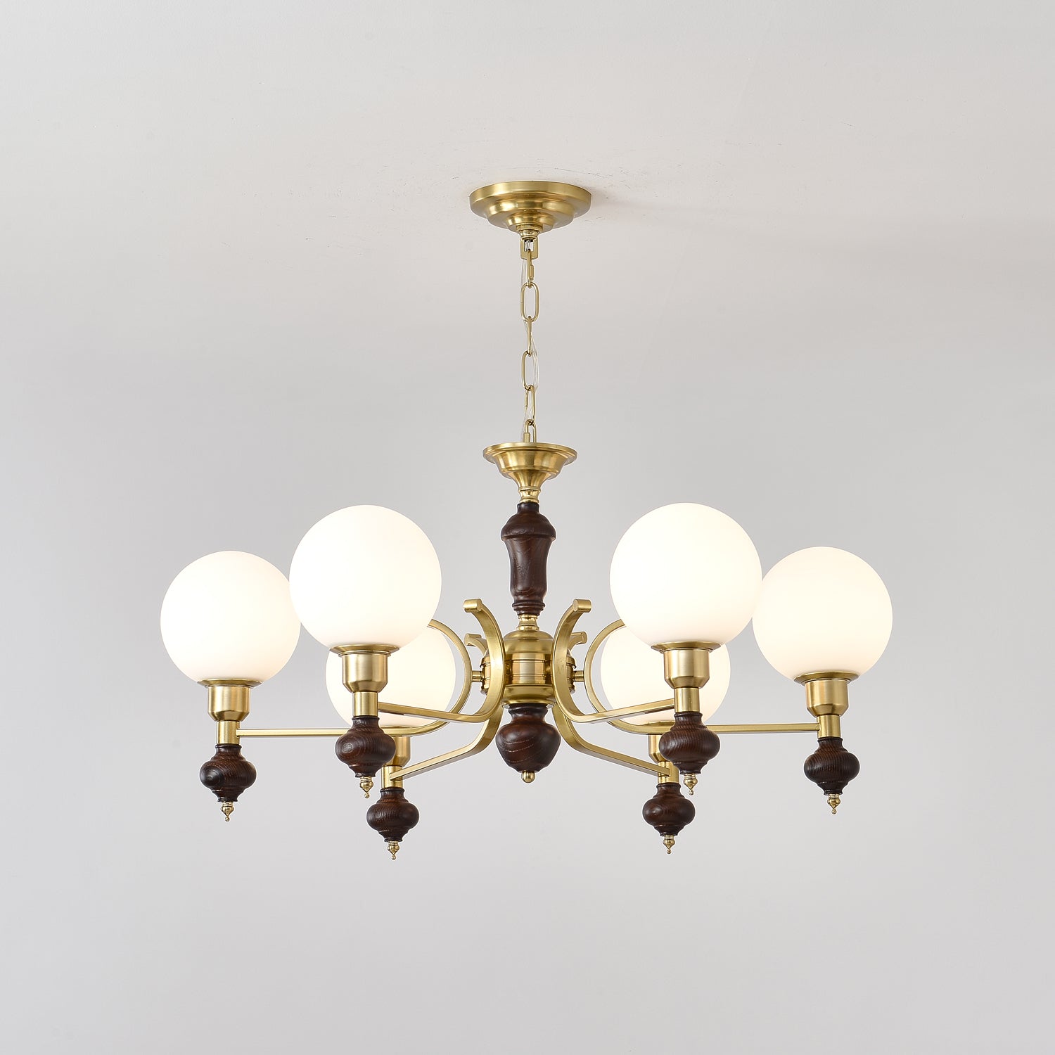 Nesvin Chandelier Wood & Brass Globe Orb-Neutral Decor
