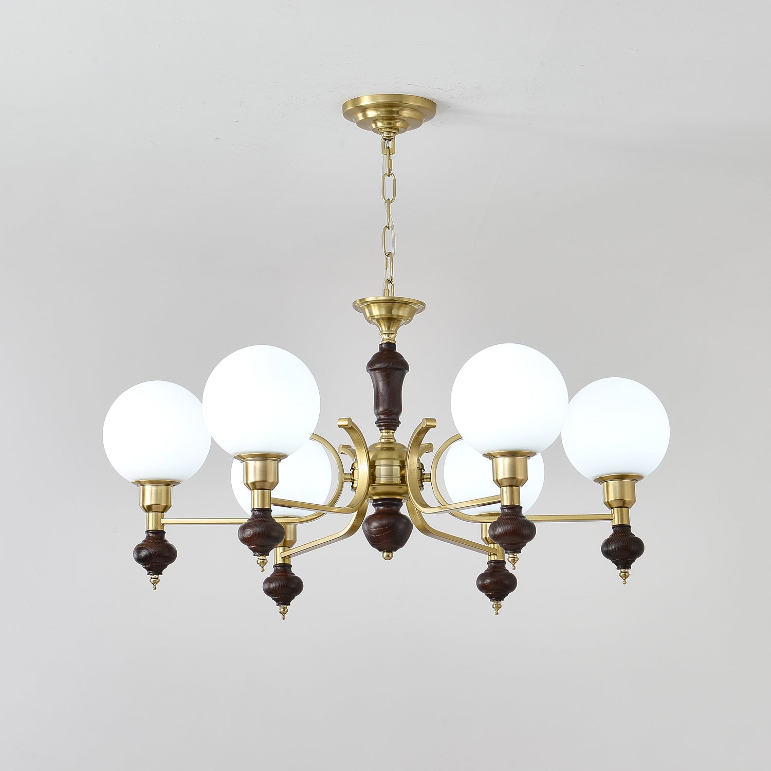 Nesvin Chandelier Wood & Brass Globe Orb-Neutral Decor