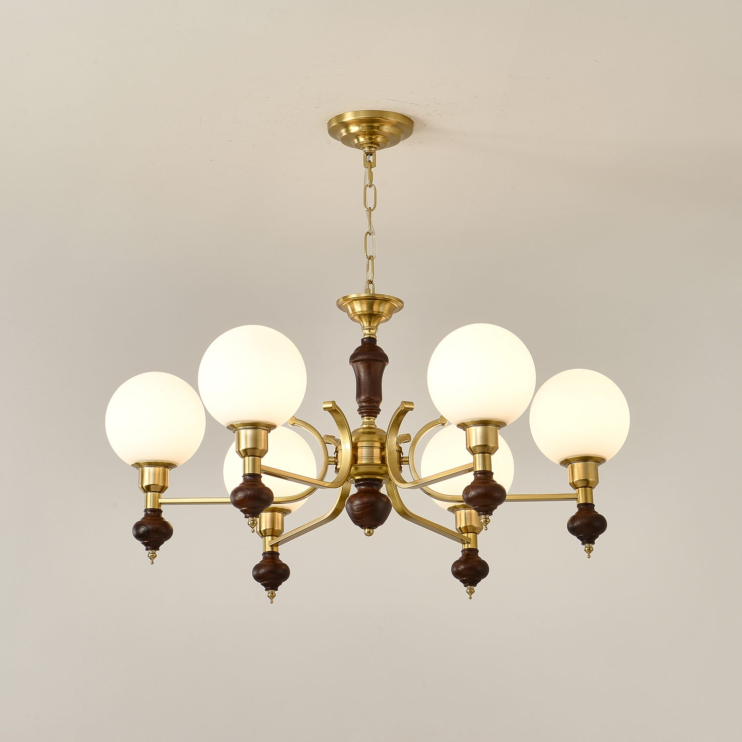 Nesvin Chandelier Wood & Brass Globe Orb-Neutral Decor