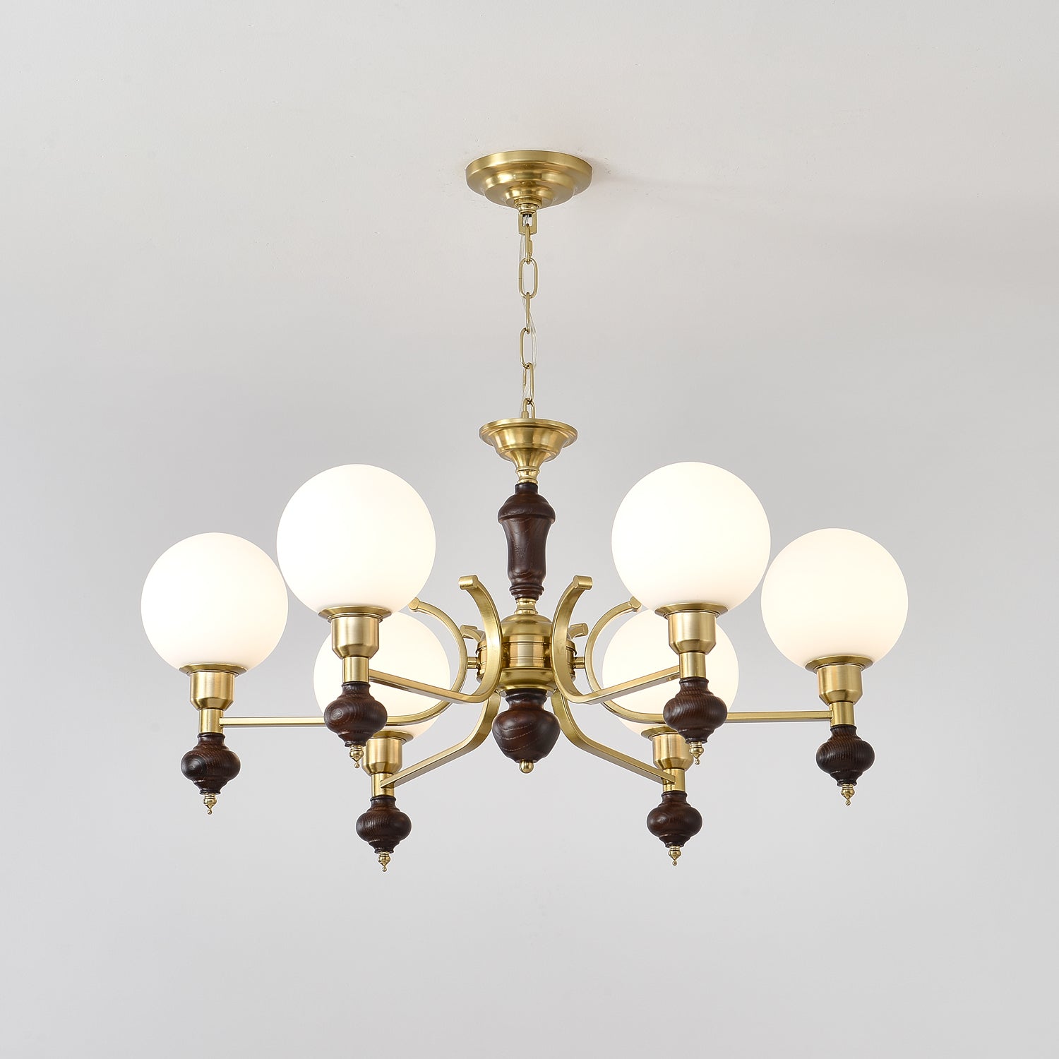 Nesvin Chandelier Wood & Brass Globe Orb-Neutral Decor