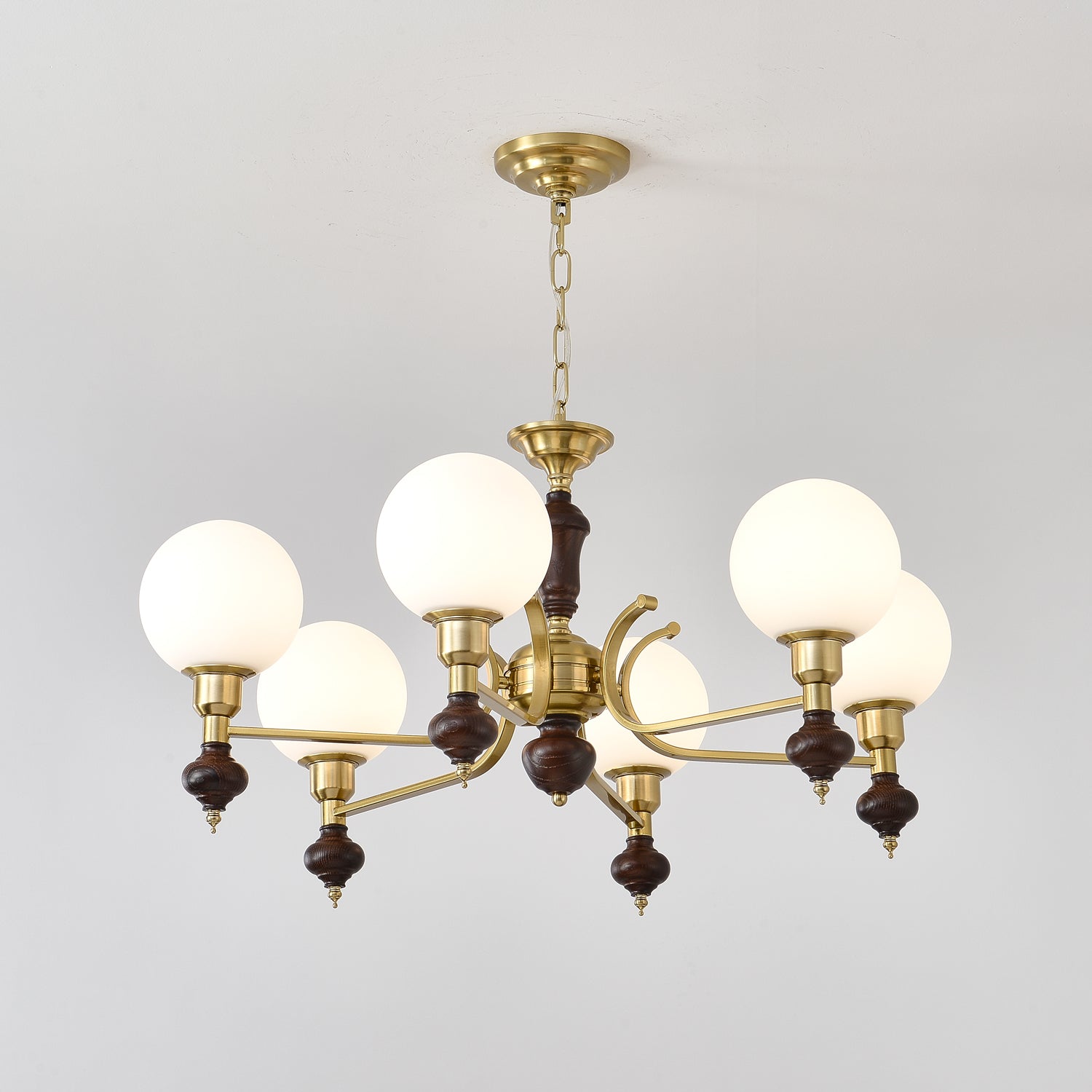 Nesvin Chandelier Wood & Brass Globe Orb-Neutral Decor