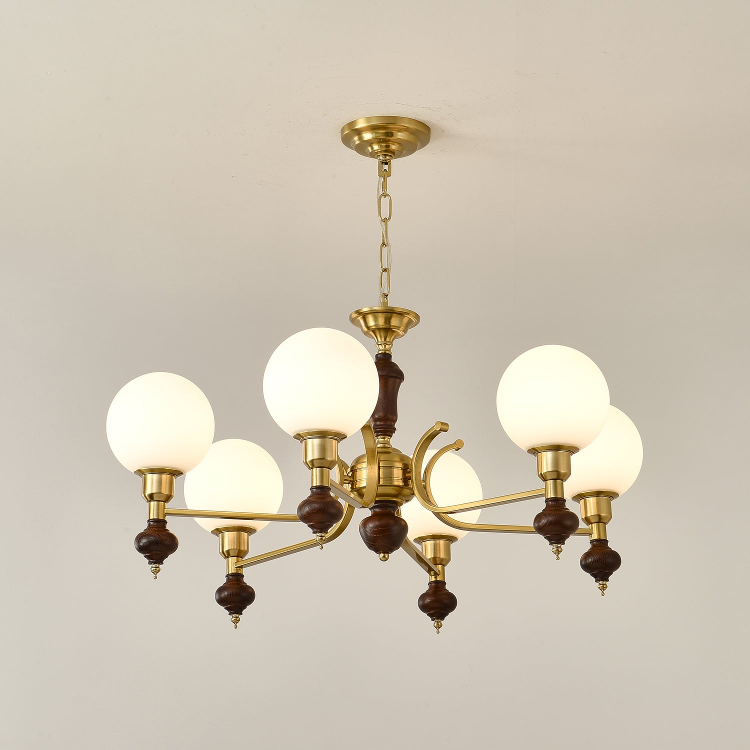 Nesvin Chandelier Wood & Brass Globe Orb-Neutral Decor