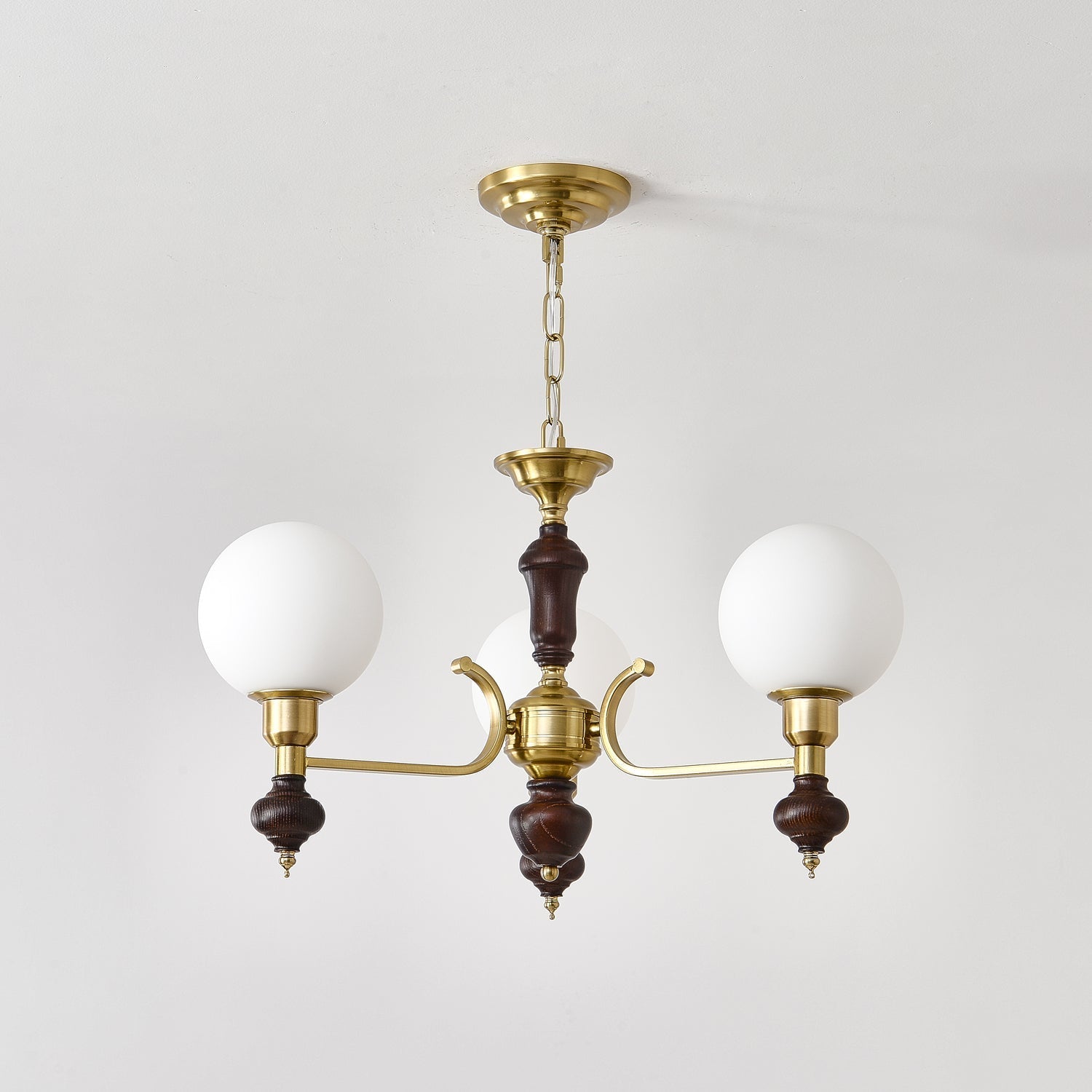 Nesvin Chandelier Wood & Brass Globe Orb-Neutral Decor