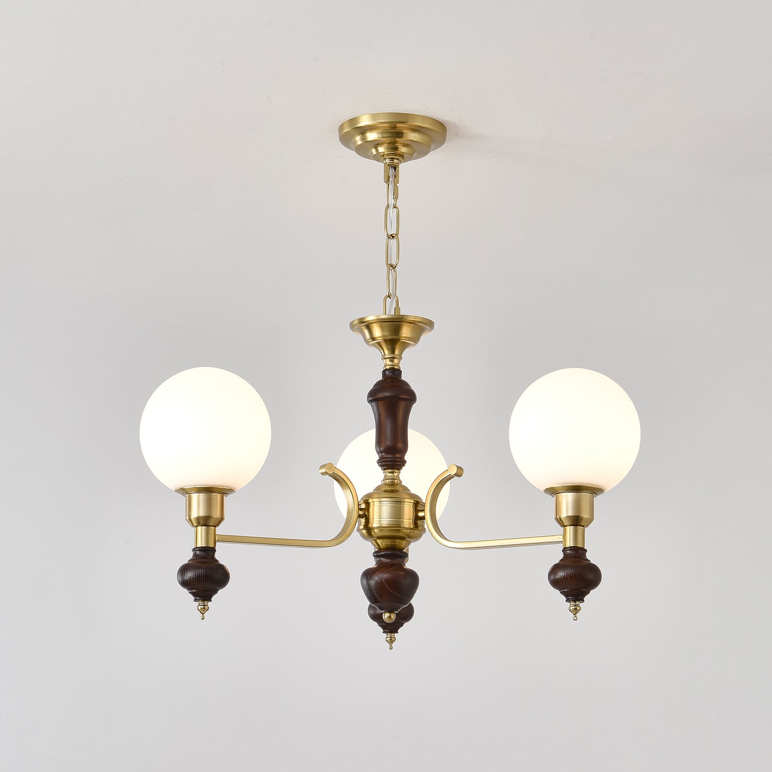 Nesvin Chandelier Wood & Brass Globe Orb-Neutral Decor
