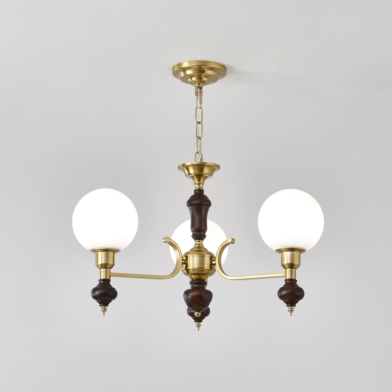 Nesvin Chandelier Wood & Brass Globe Orb-Neutral Decor