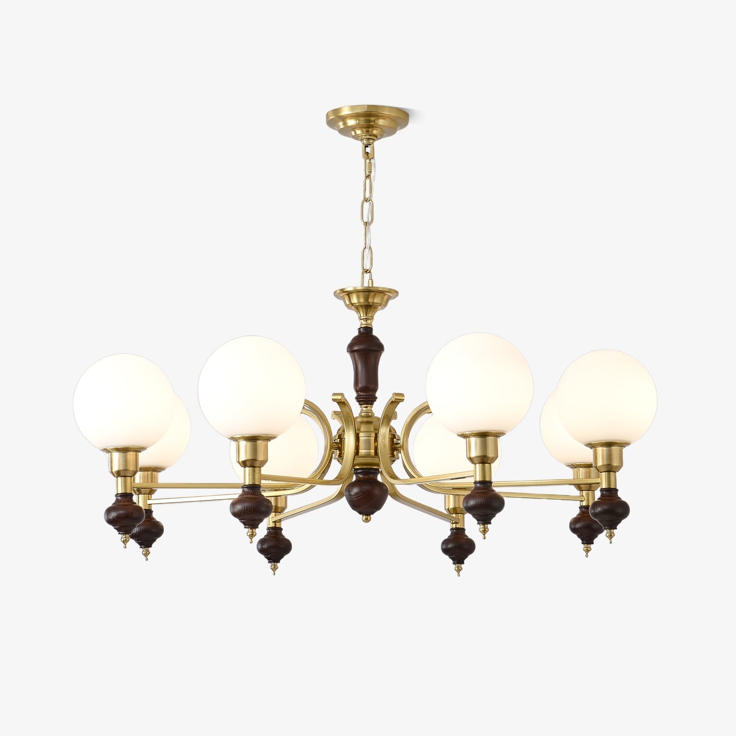 Nesvin Chandelier Wood & Brass Globe Orb-Neutral Decor