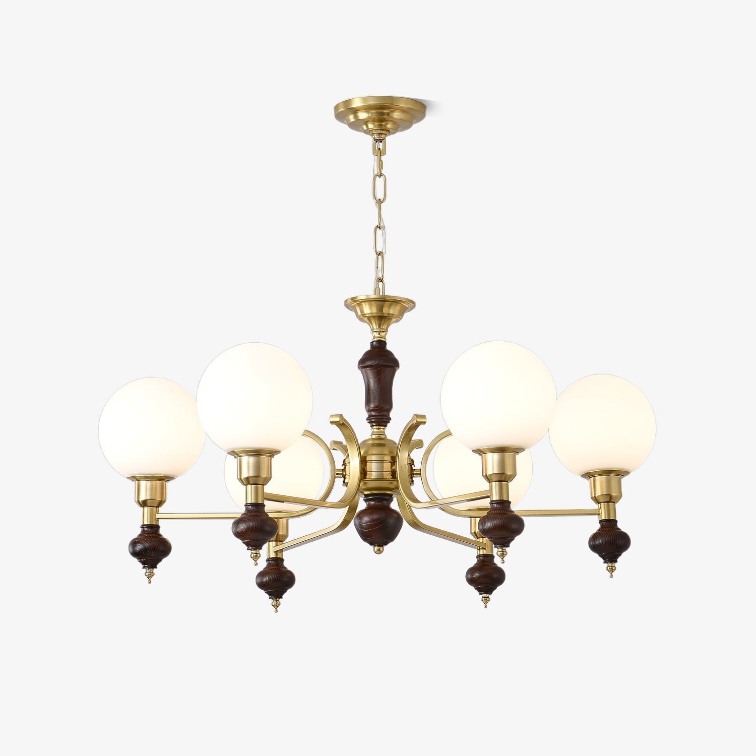 Nesvin Chandelier Wood & Brass Globe Orb-Neutral Decor