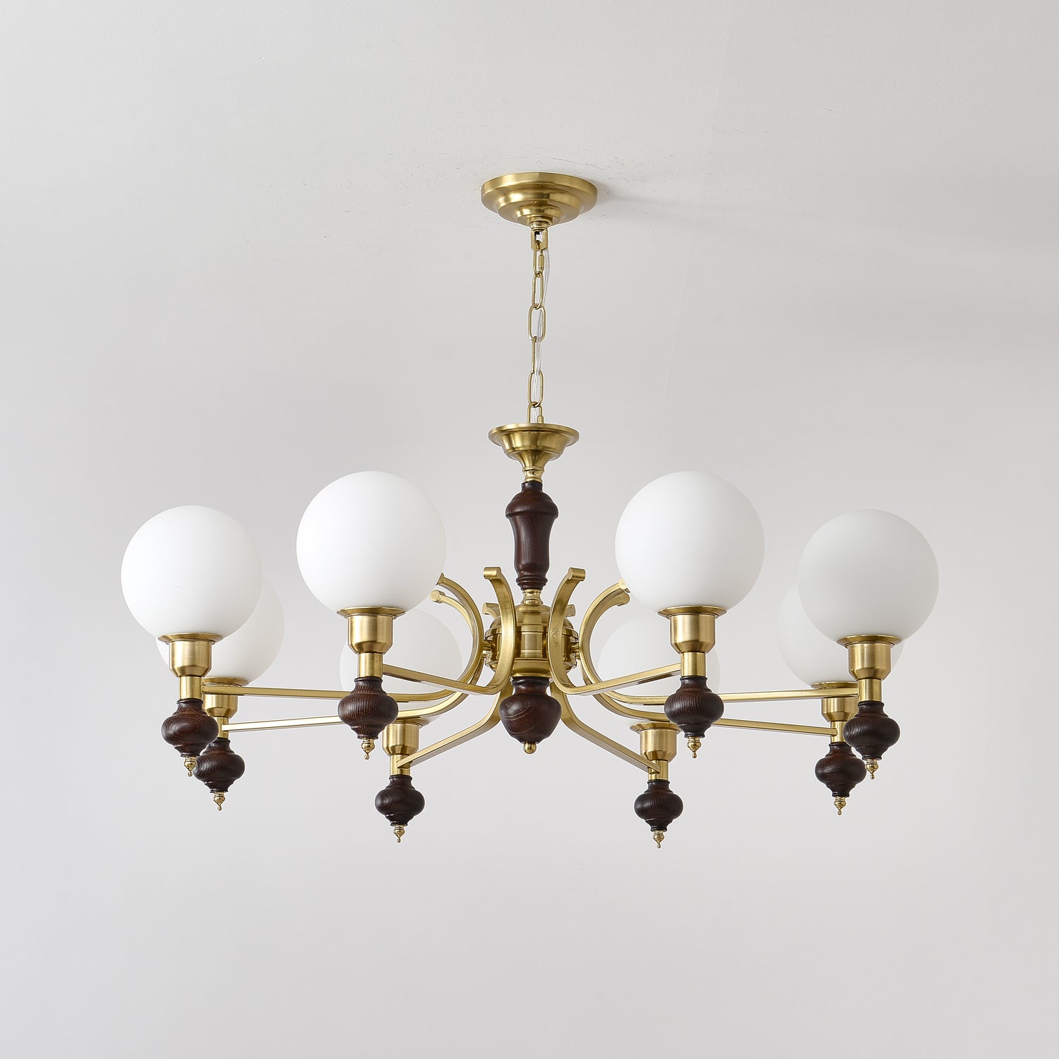 Nesvin Chandelier Wood & Brass Globe Orb-Neutral Decor