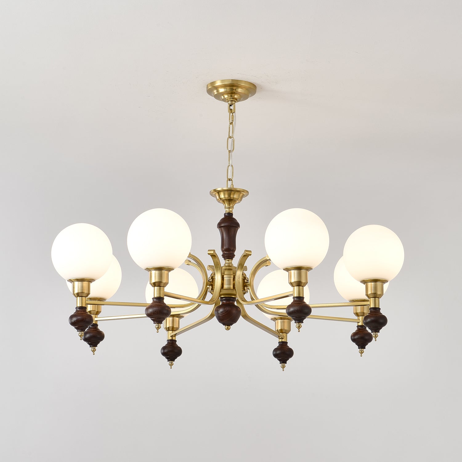 Nesvin Chandelier Wood & Brass Globe Orb-Neutral Decor