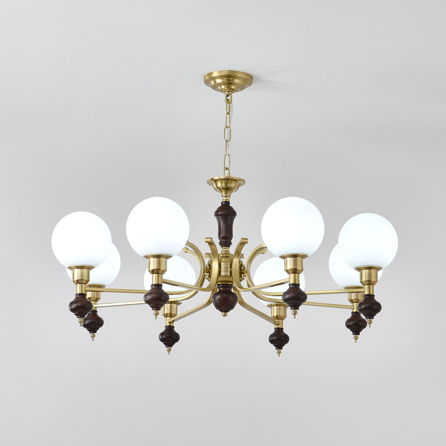 Nesvin Chandelier Wood & Brass Globe Orb-Neutral Decor