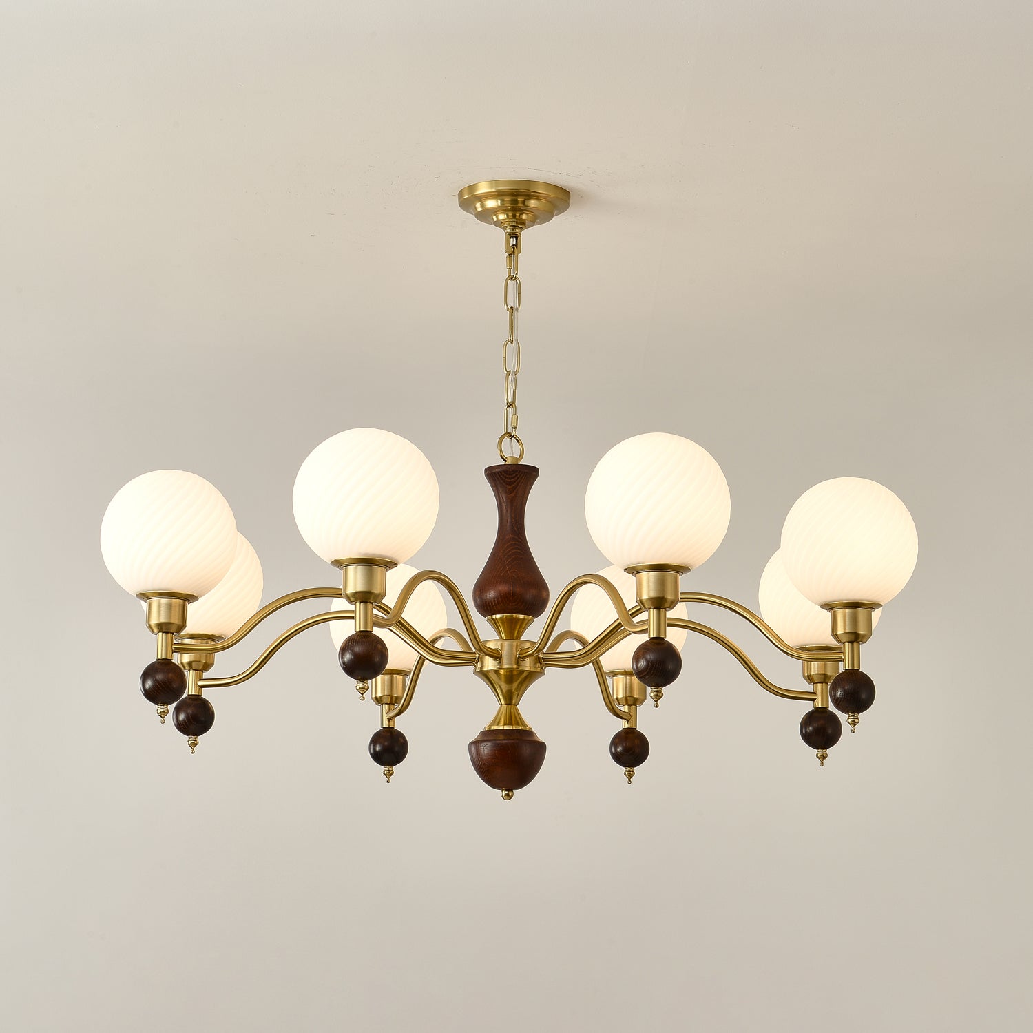 Aurora Globe Orb Walnut Chandelier-Neutral Decor
