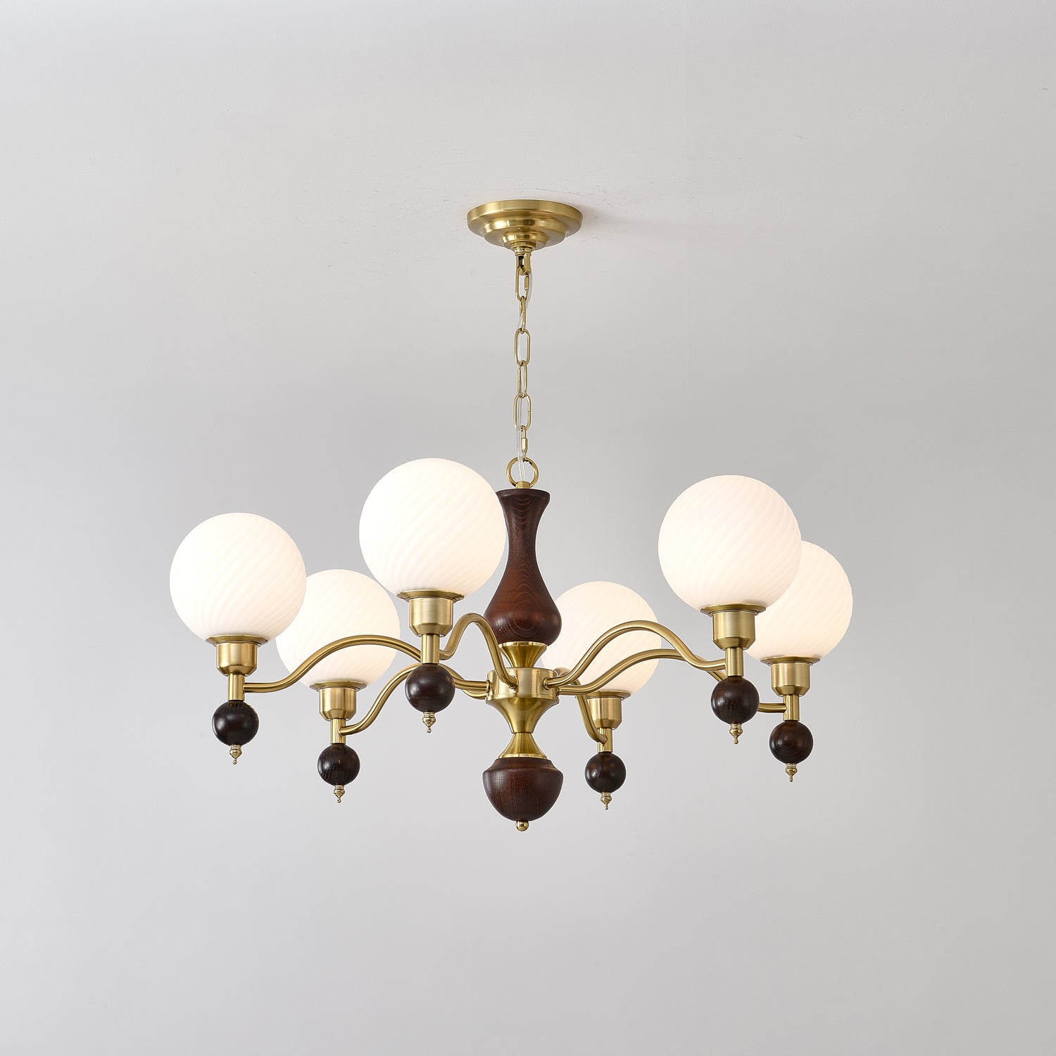 Aurora Globe Orb Walnut Chandelier-Neutral Decor