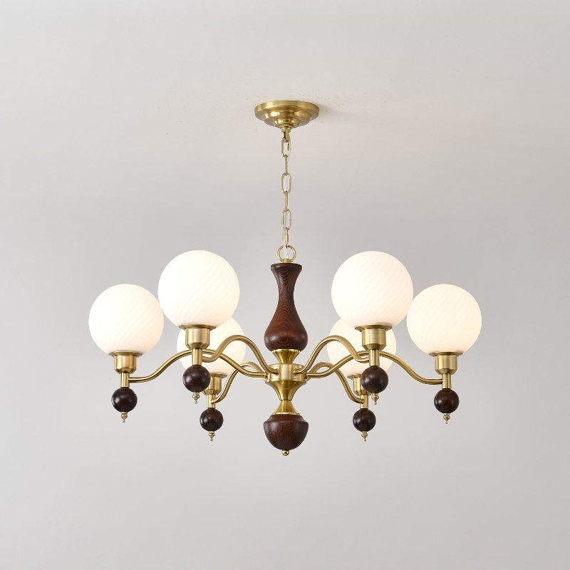 Aurora Globe Orb Walnut Chandelier-Neutral Decor