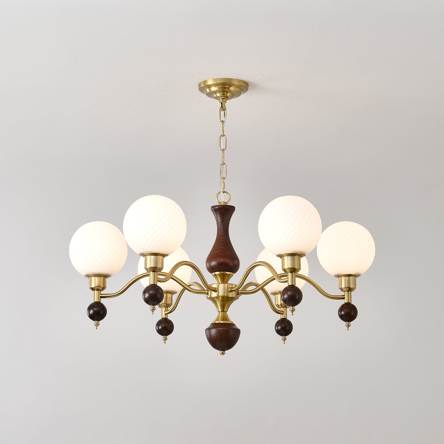 Aurora Globe Orb Walnut Chandelier-Neutral Decor