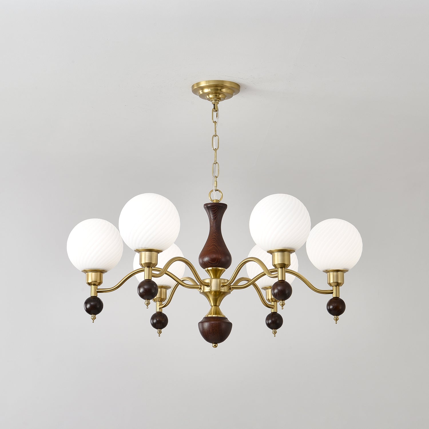 Aurora Globe Orb Walnut Chandelier-Neutral Decor