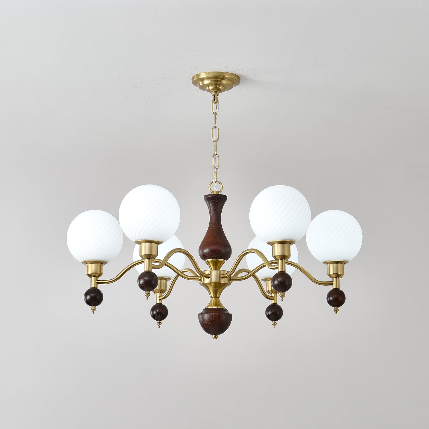 Aurora Globe Orb Walnut Chandelier-Neutral Decor