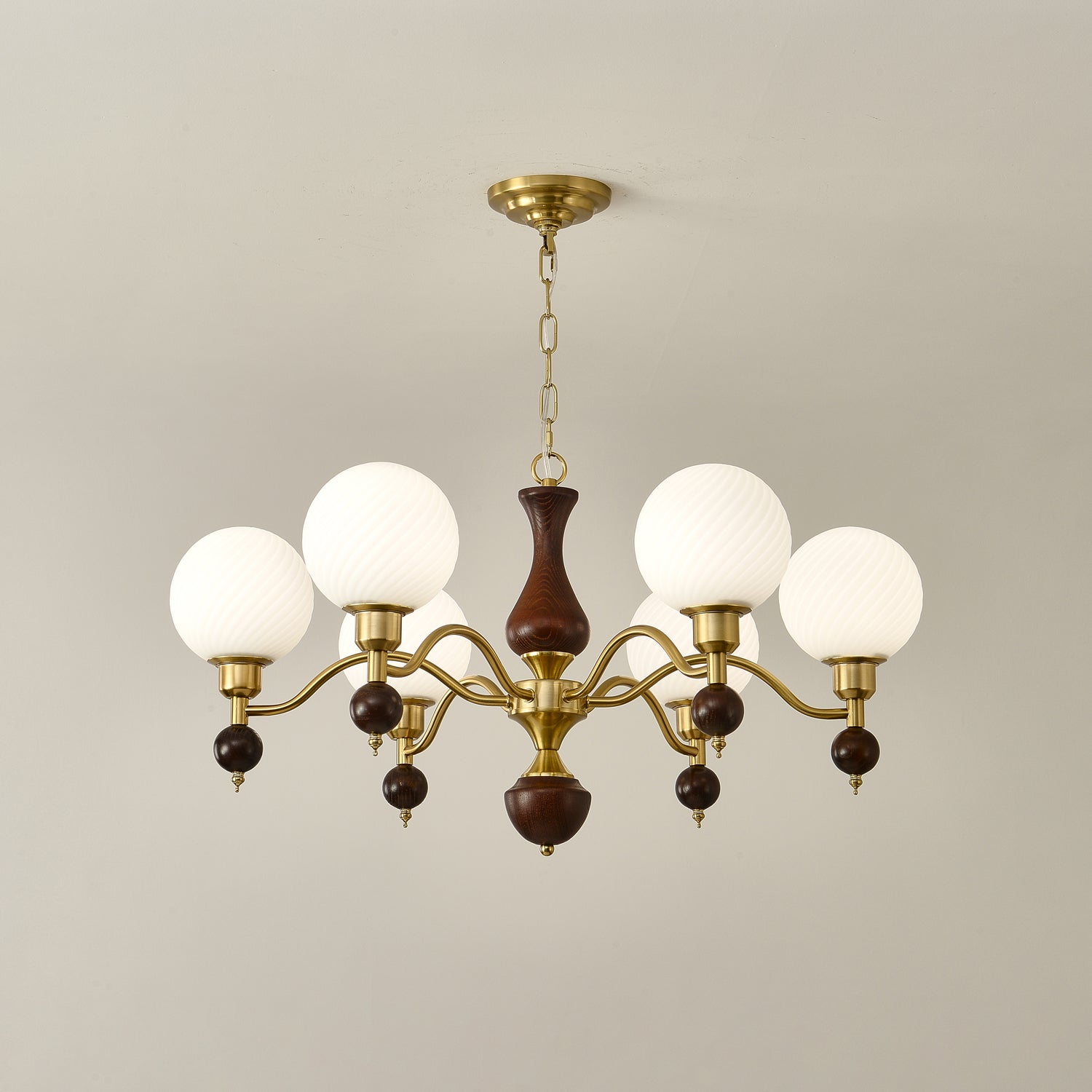 Aurora Globe Orb Walnut Chandelier-Neutral Decor