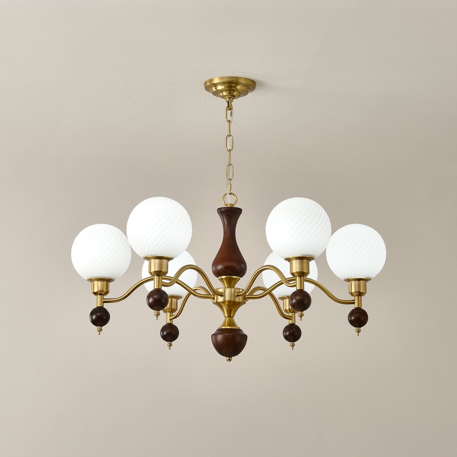 Aurora Globe Orb Walnut Chandelier-Neutral Decor