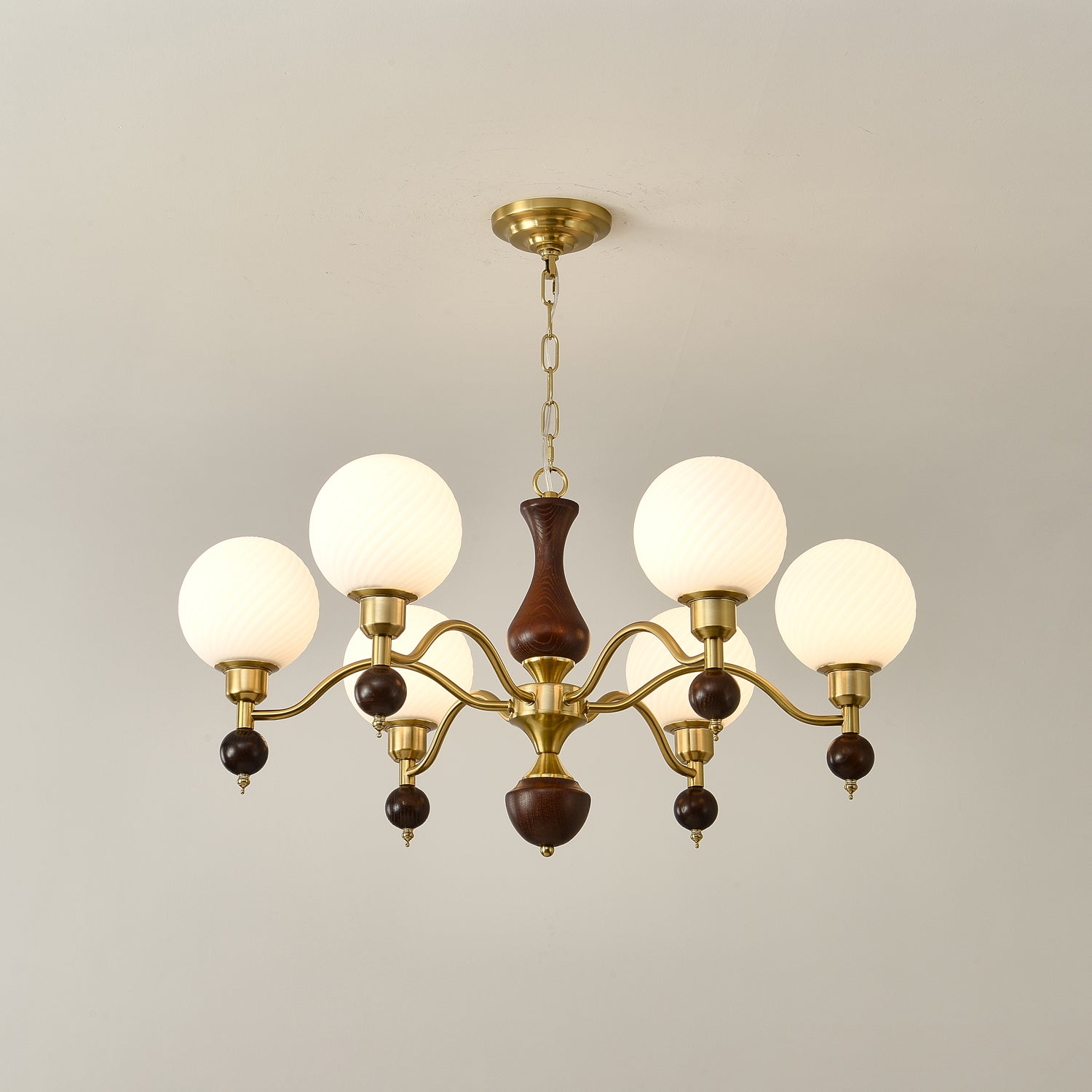Aurora Globe Orb Walnut Chandelier-Neutral Decor
