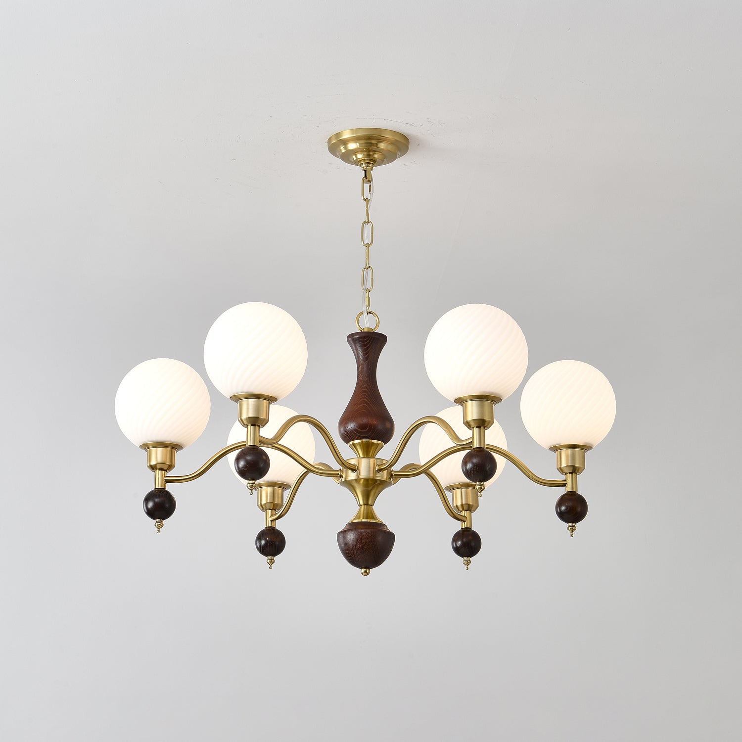 Aurora Globe Orb Walnut Chandelier-Neutral Decor