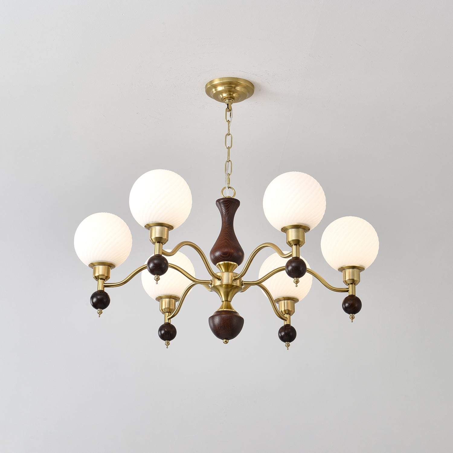 Aurora Globe Orb Walnut Chandelier-Neutral Decor