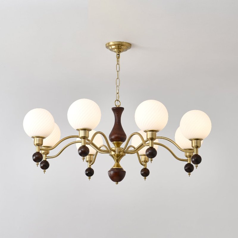 Aurora Globe Orb Walnut Chandelier-Neutral Decor