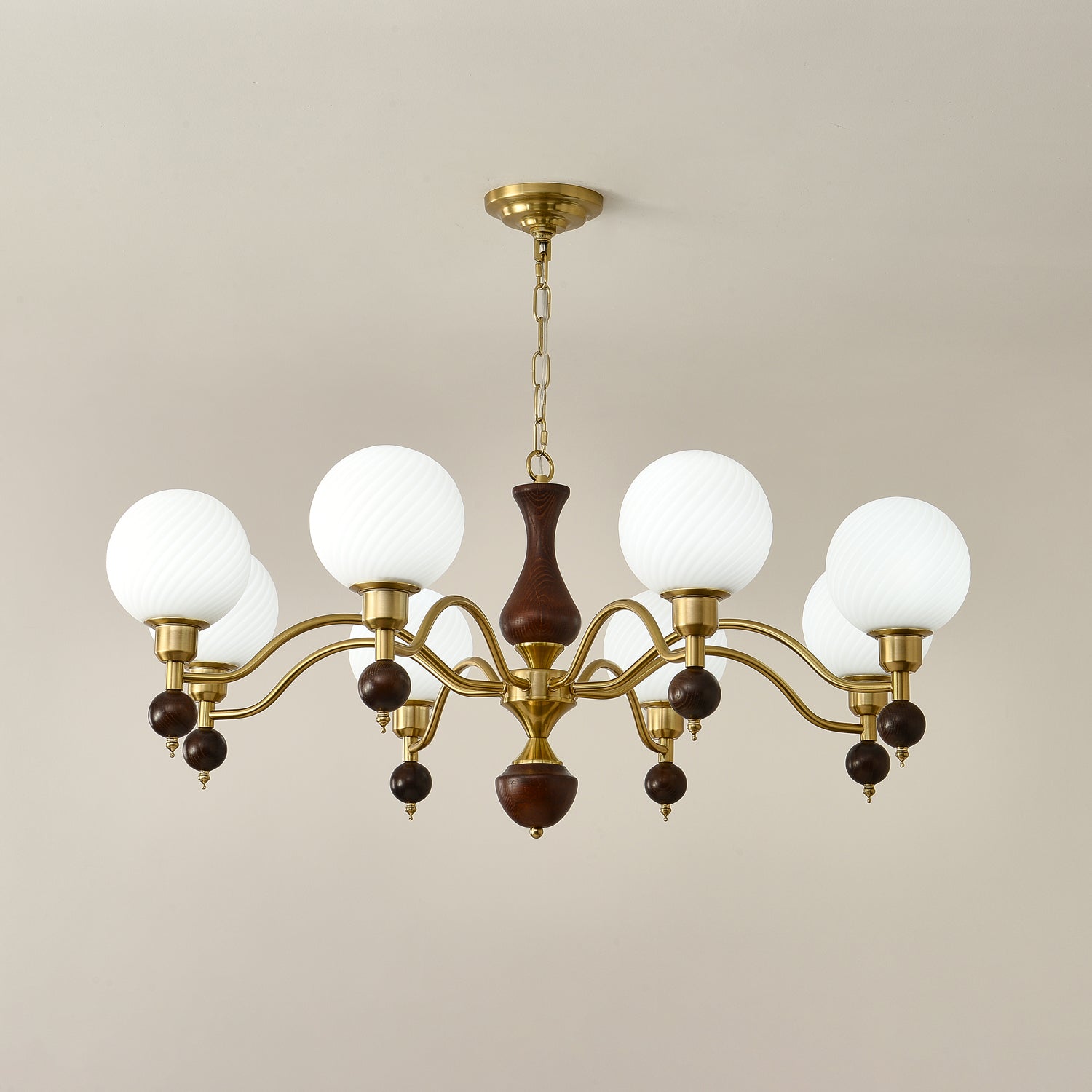 Aurora Globe Orb Walnut Chandelier-Neutral Decor