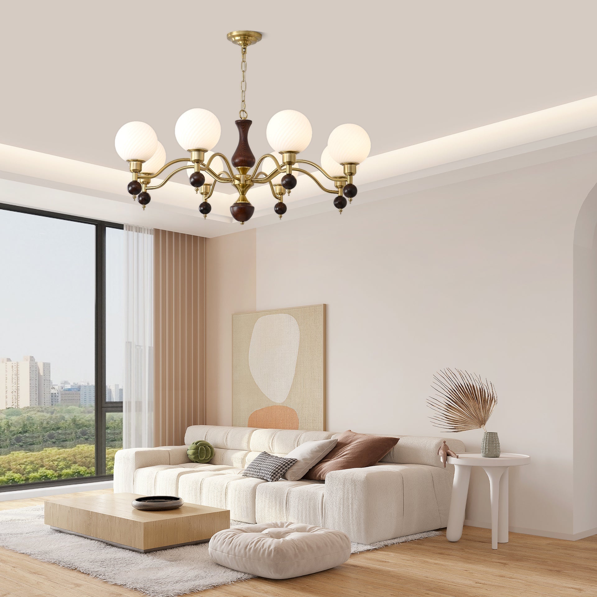 Aurora Globe Orb Walnut Chandelier-Neutral Decor