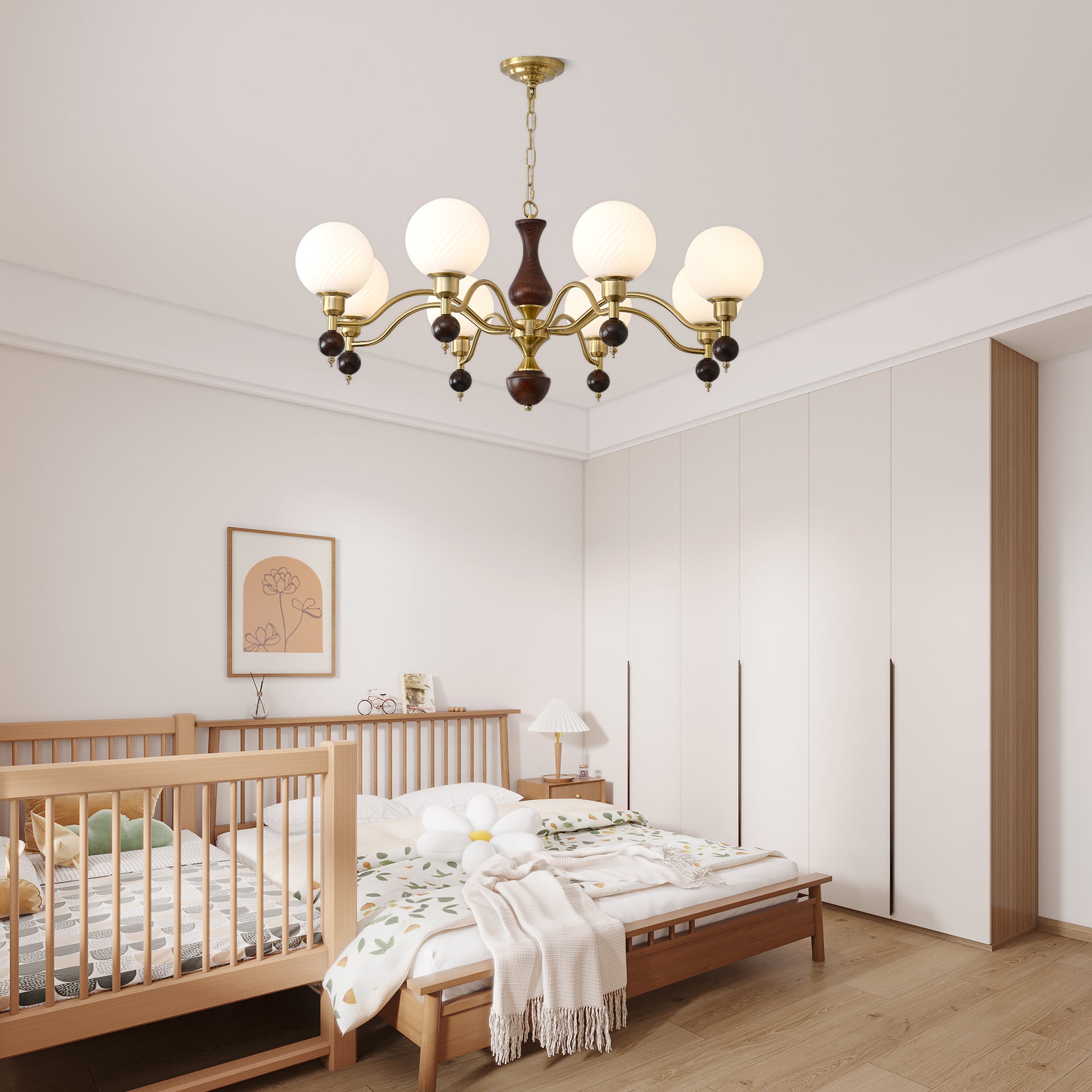 Aurora Globe Orb Walnut Chandelier-Neutral Decor