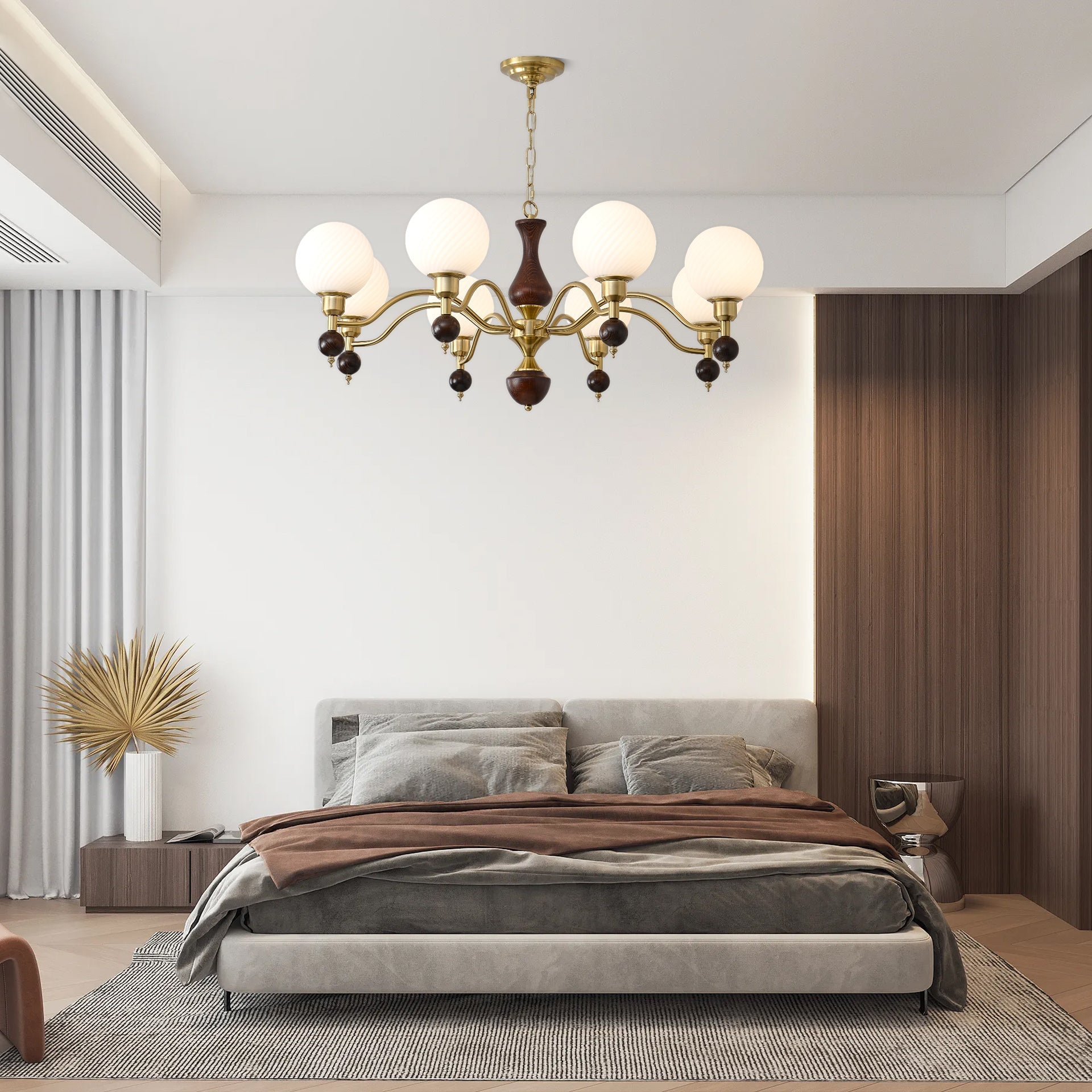 Aurora Globe Orb Walnut Chandelier-Neutral Decor