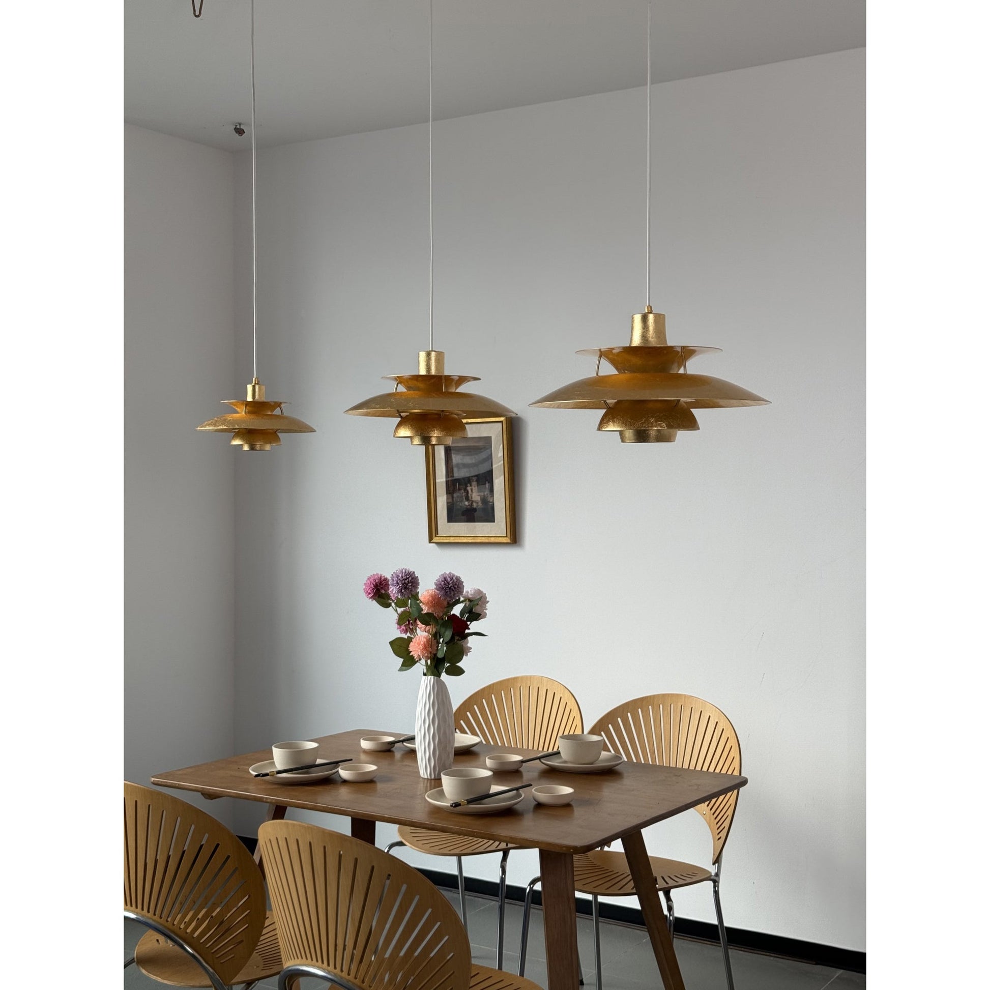 Angled view of the 40cm Silver Foil PH Pendant Lamp.