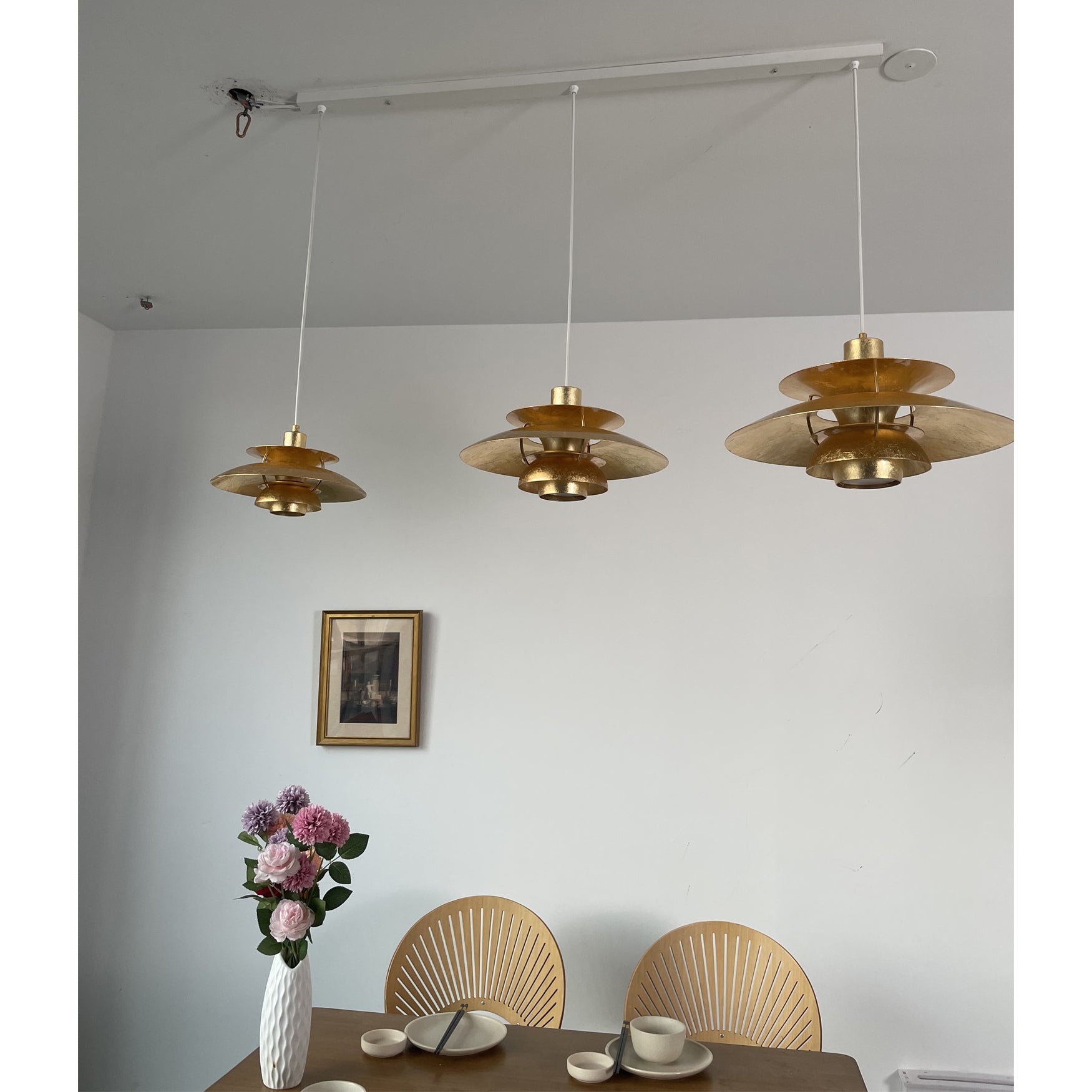 Silver foil lamp in a contemporary office setting.