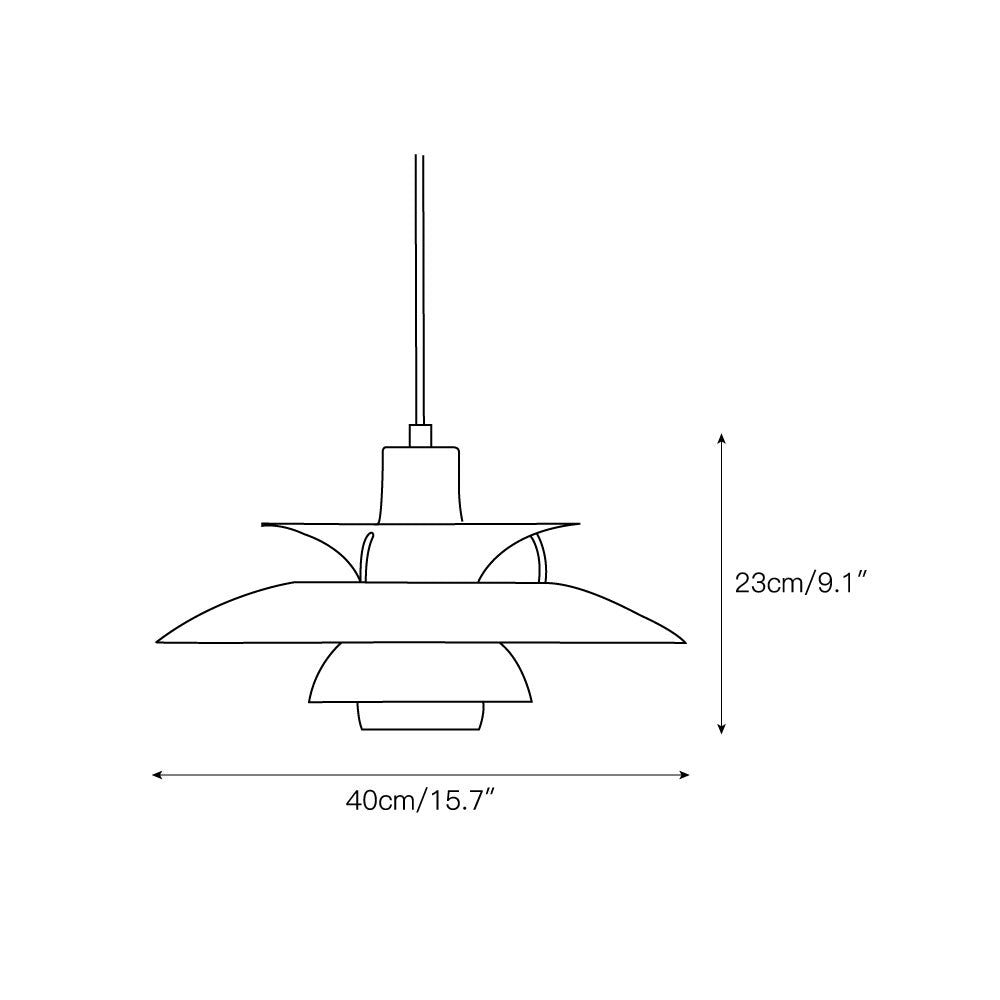 View from below the pendant lamp, highlighting the glare-free light diffusion.