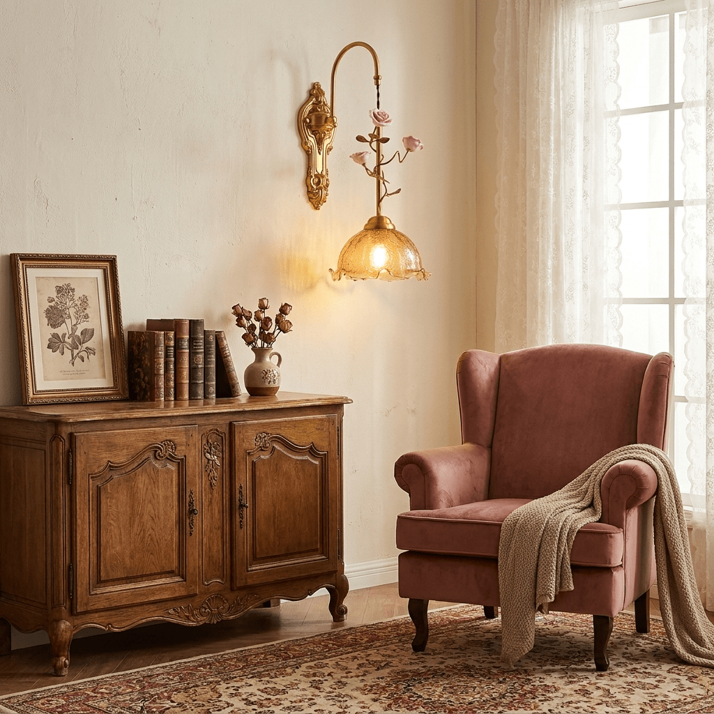 Gold Rose Wall Sconce-Neutral Decor