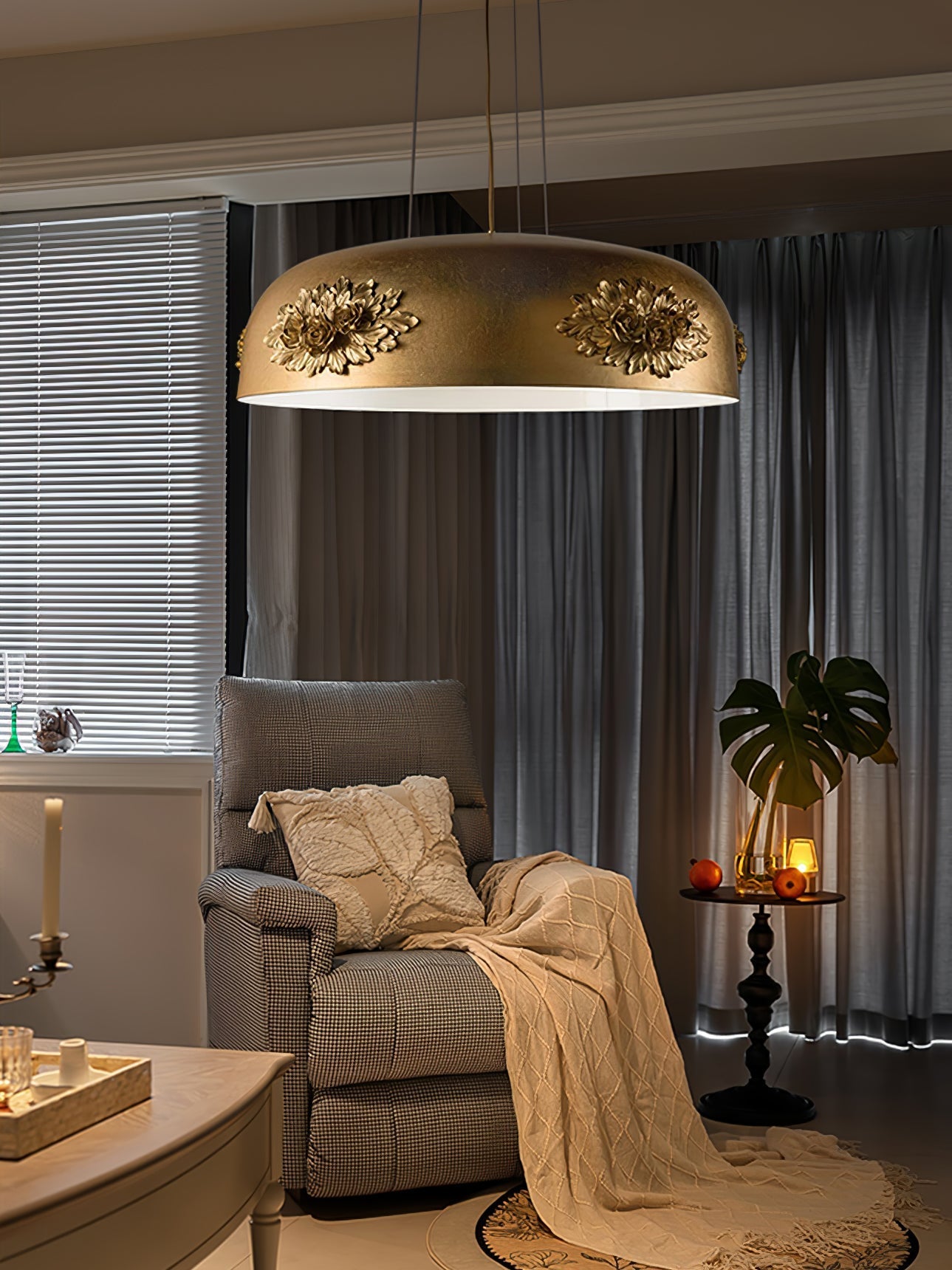 Zesolila Traditional Art Gold Pendant Light-Neutral Decor