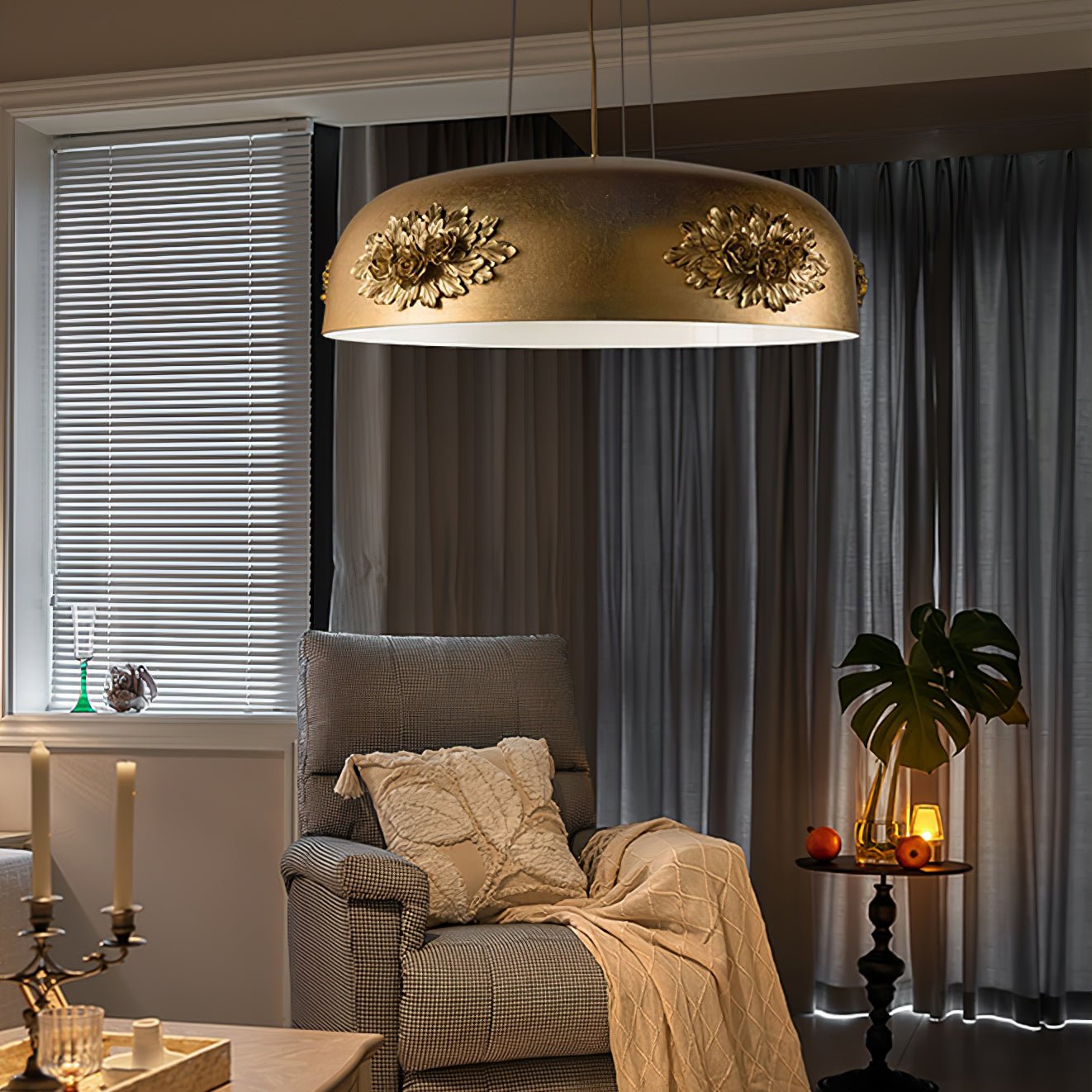 Zesolila Traditional Art Gold Pendant Light-Neutral Decor