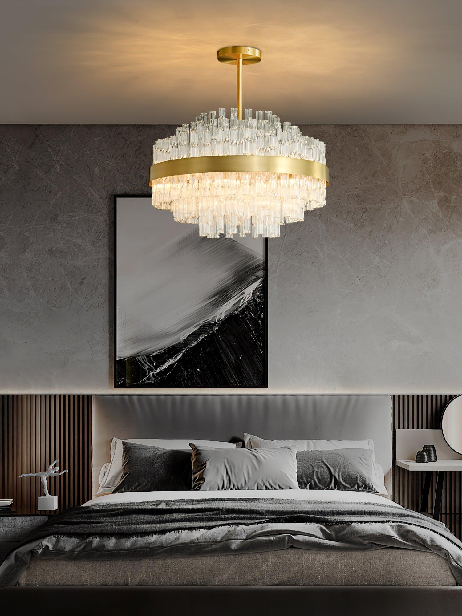 Lustra Chandelier Gold Clear Rod Elegant-Neutral Decor