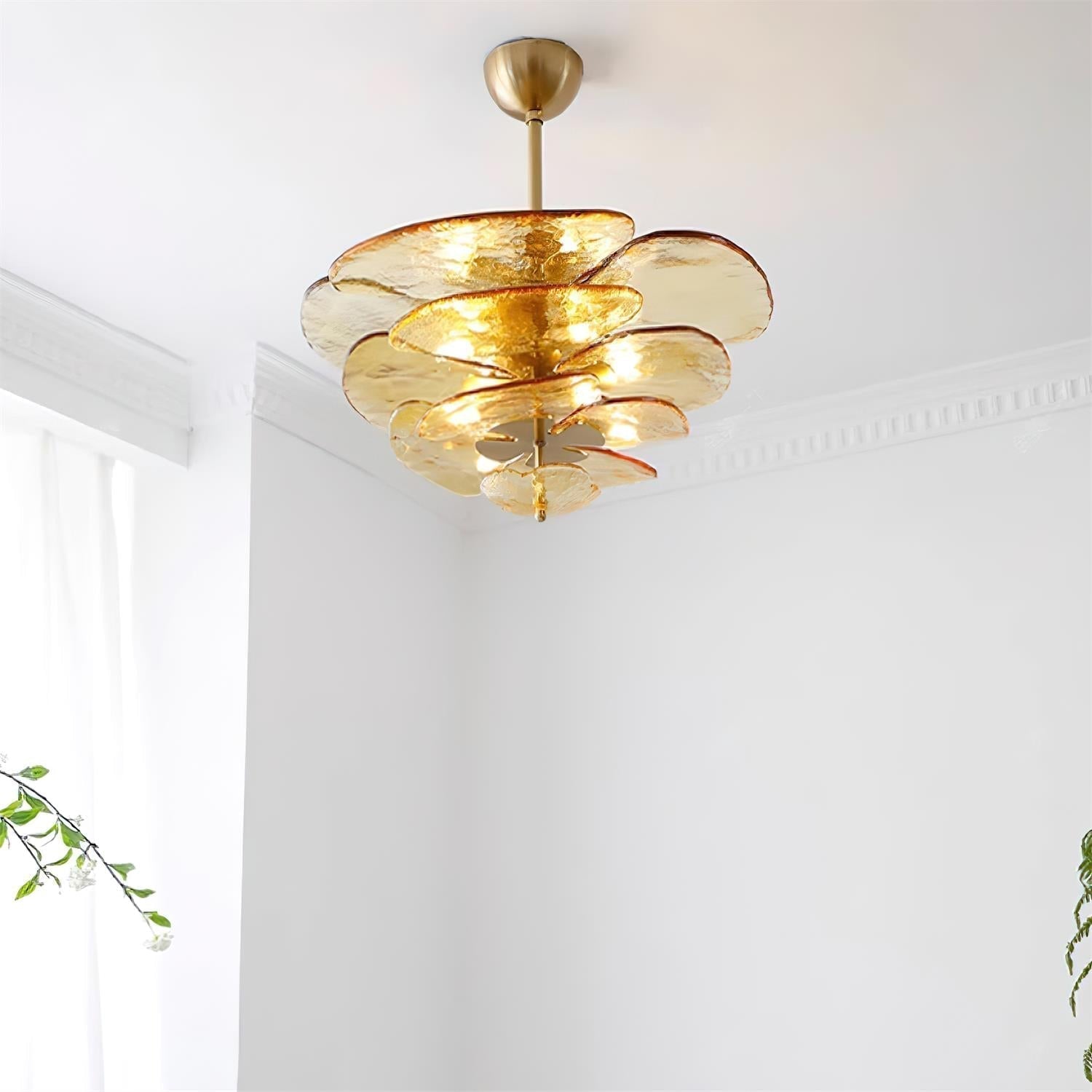 Crivs Chandelier Gold Murano Glass Petal Luxury-Neutral Decor