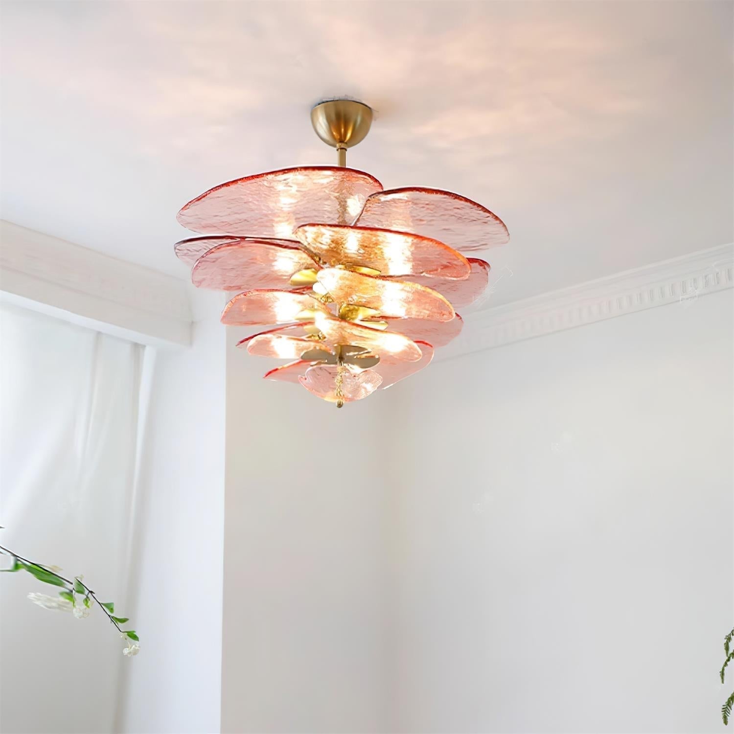 Crivs Chandelier Gold Murano Glass Petal Luxury-Neutral Decor