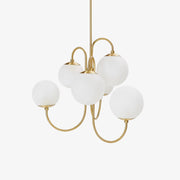 Lustra Chandelier Brass Globe Cluster Curved Arm-Neutral Decor