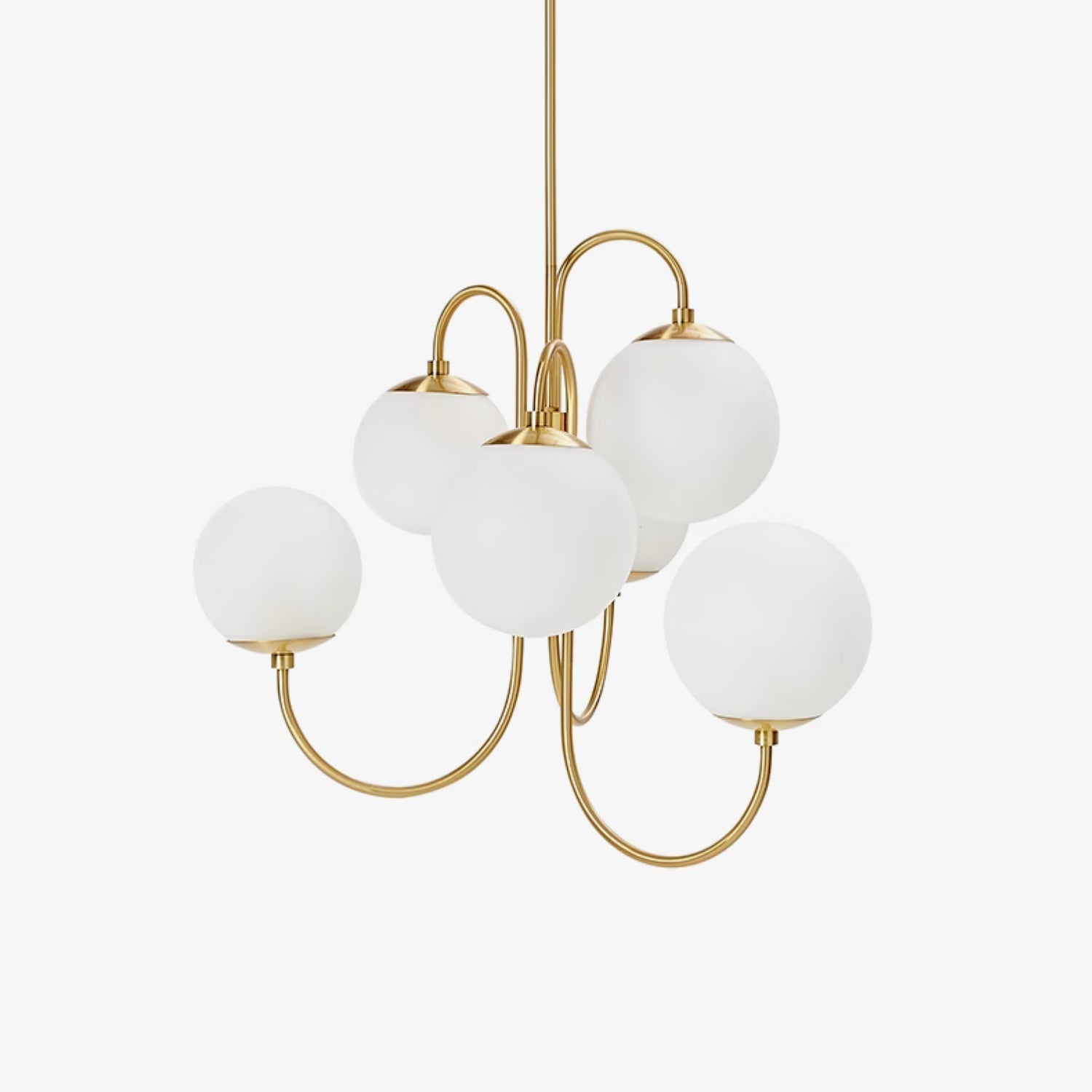 Lustra Chandelier Brass Globe Cluster Curved Arm-Neutral Decor